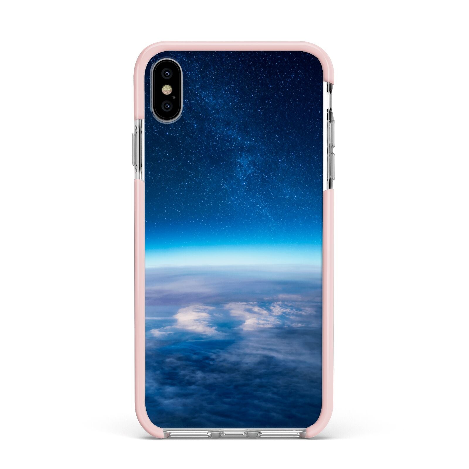 Earth In Space Apple iPhone Xs Max Impact Case Pink Edge on Silver Phone