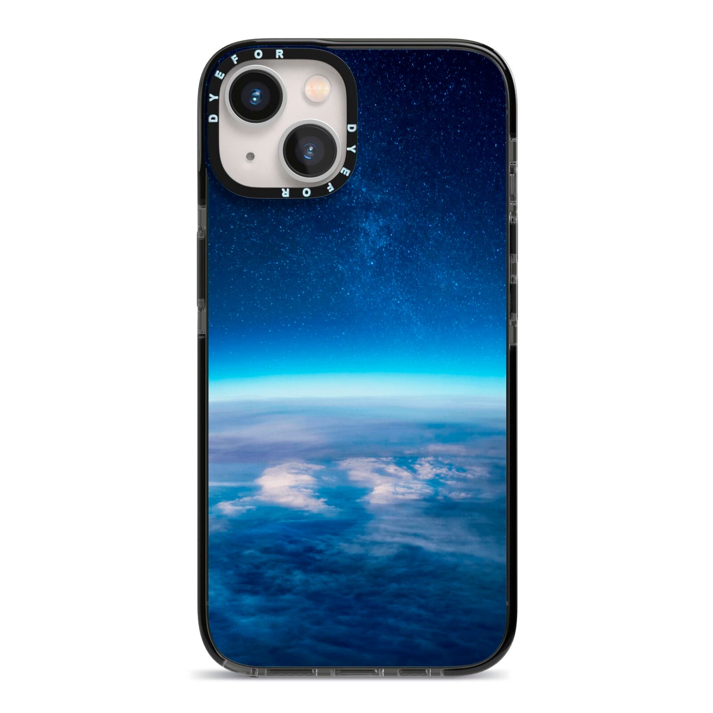 Earth In Space iPhone 13 Black Impact Case on Silver phone