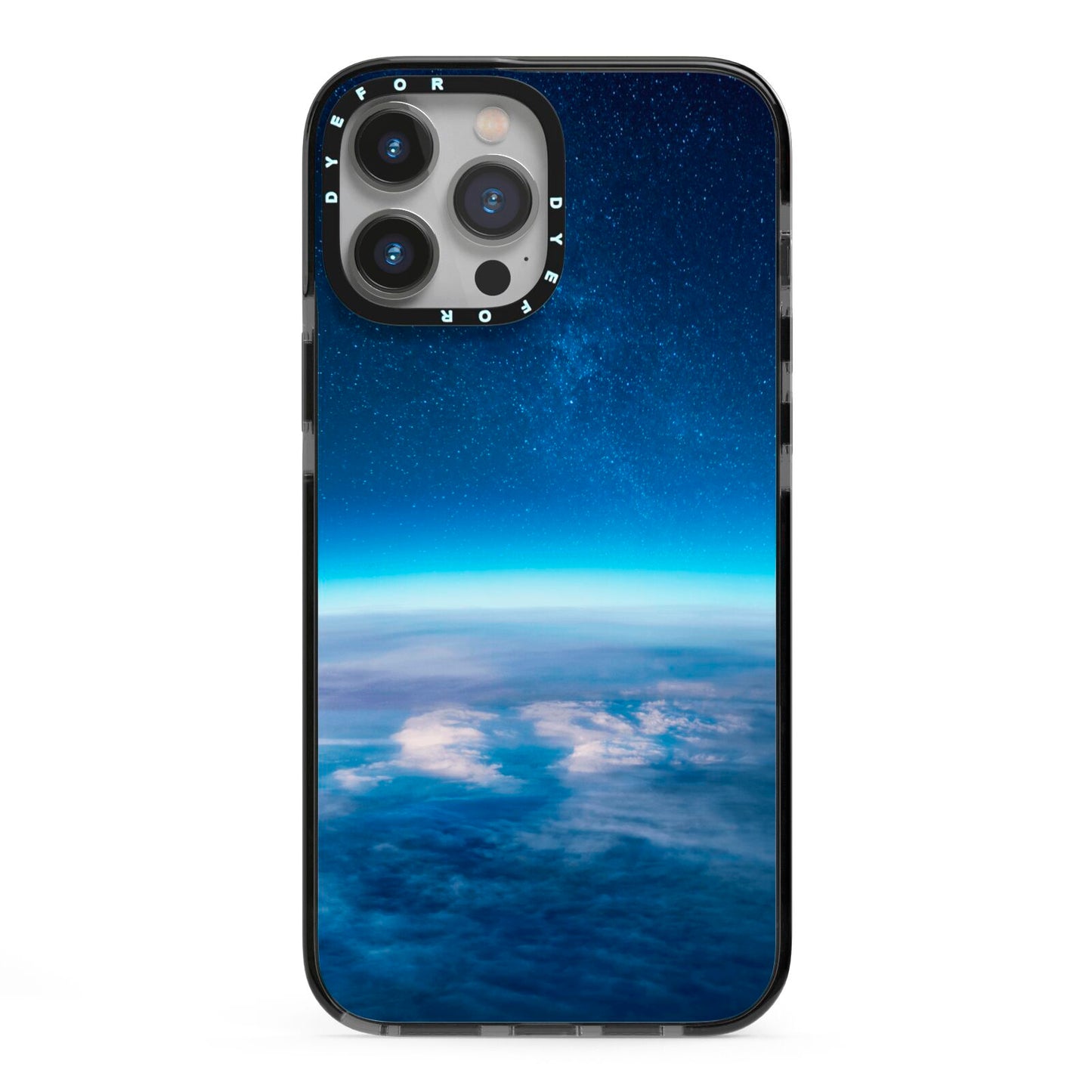 Earth In Space iPhone 13 Pro Max Black Impact Case on Silver phone