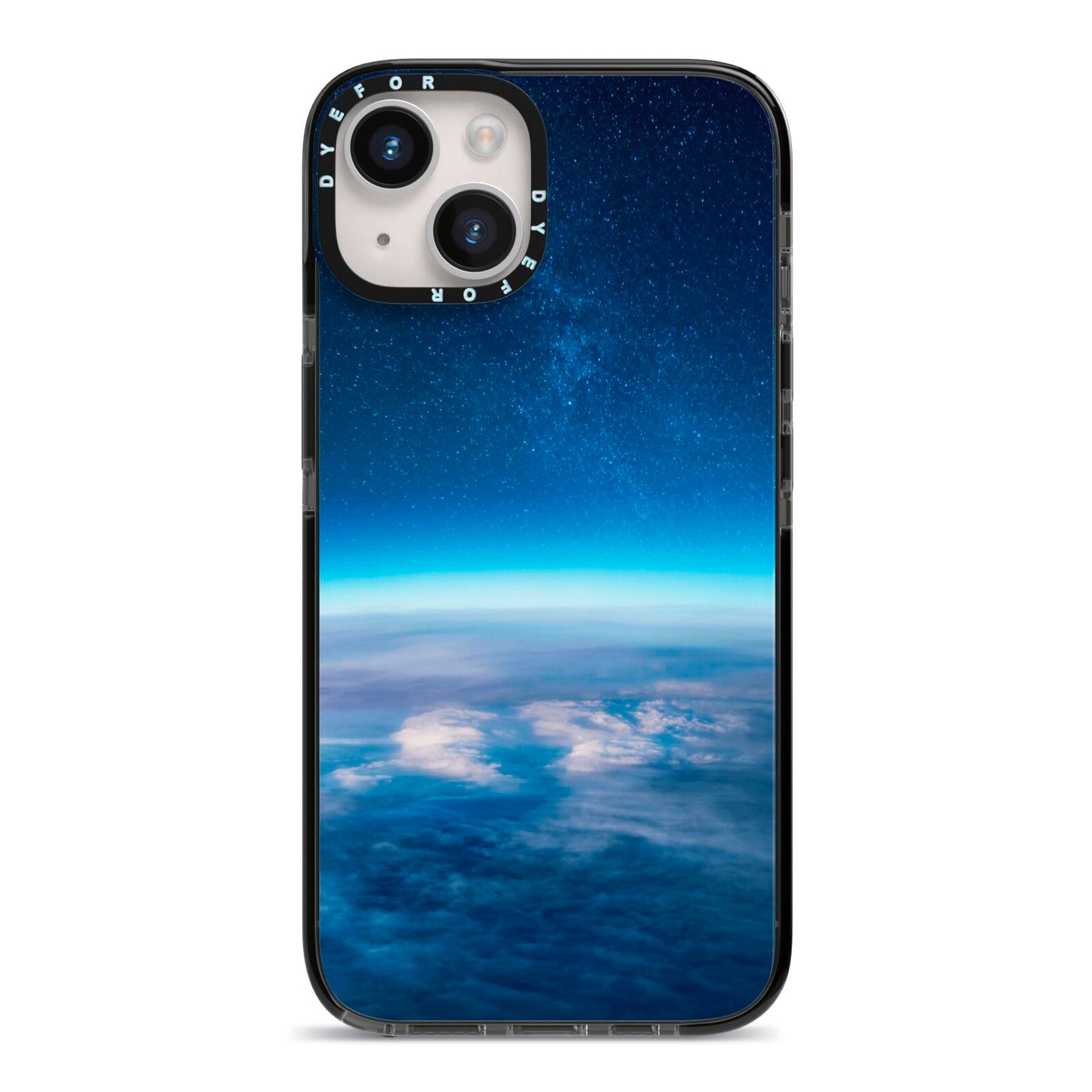 Earth In Space iPhone 14 Black Impact Case on Silver phone