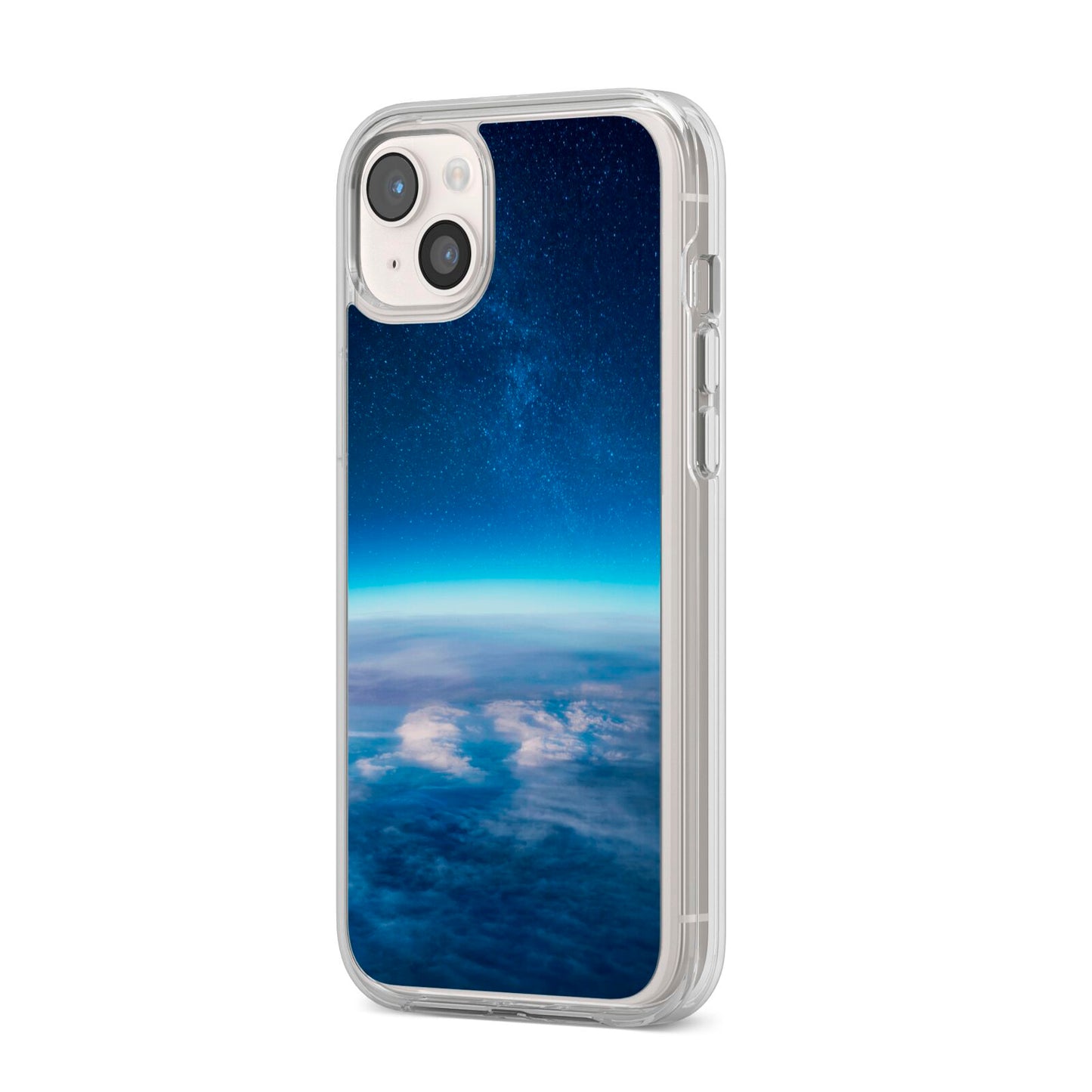 Earth In Space iPhone 14 Plus Clear Tough Case Starlight Angled Image