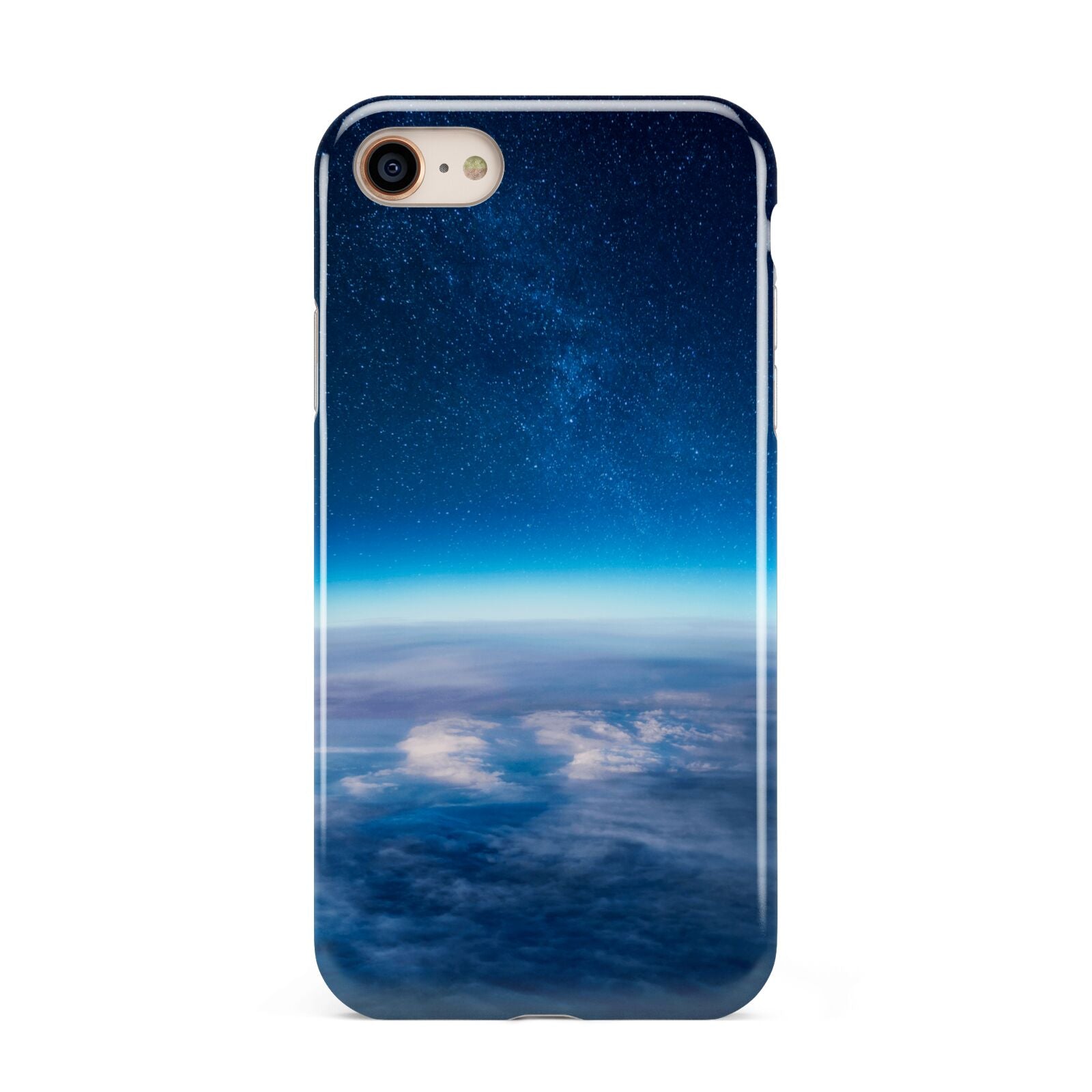 Earth In Space iPhone 8 3D Tough Case on Gold Phone