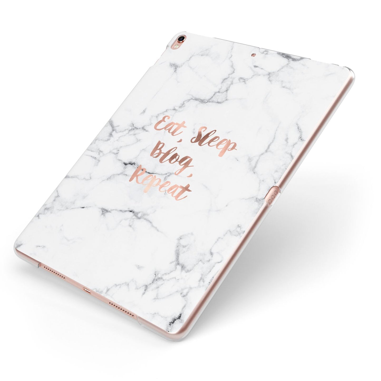 Eat Sleep Blog Repeat Marble Effect Apple iPad Case on Rose Gold iPad Side View