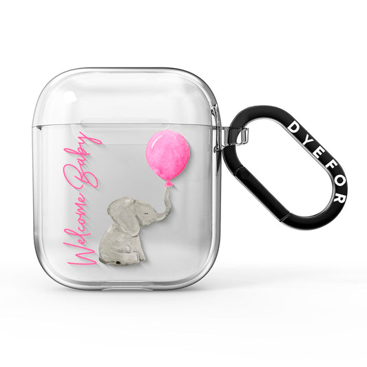 Elephant with Balloons Baby Girl Reveal AirPods Clear Case