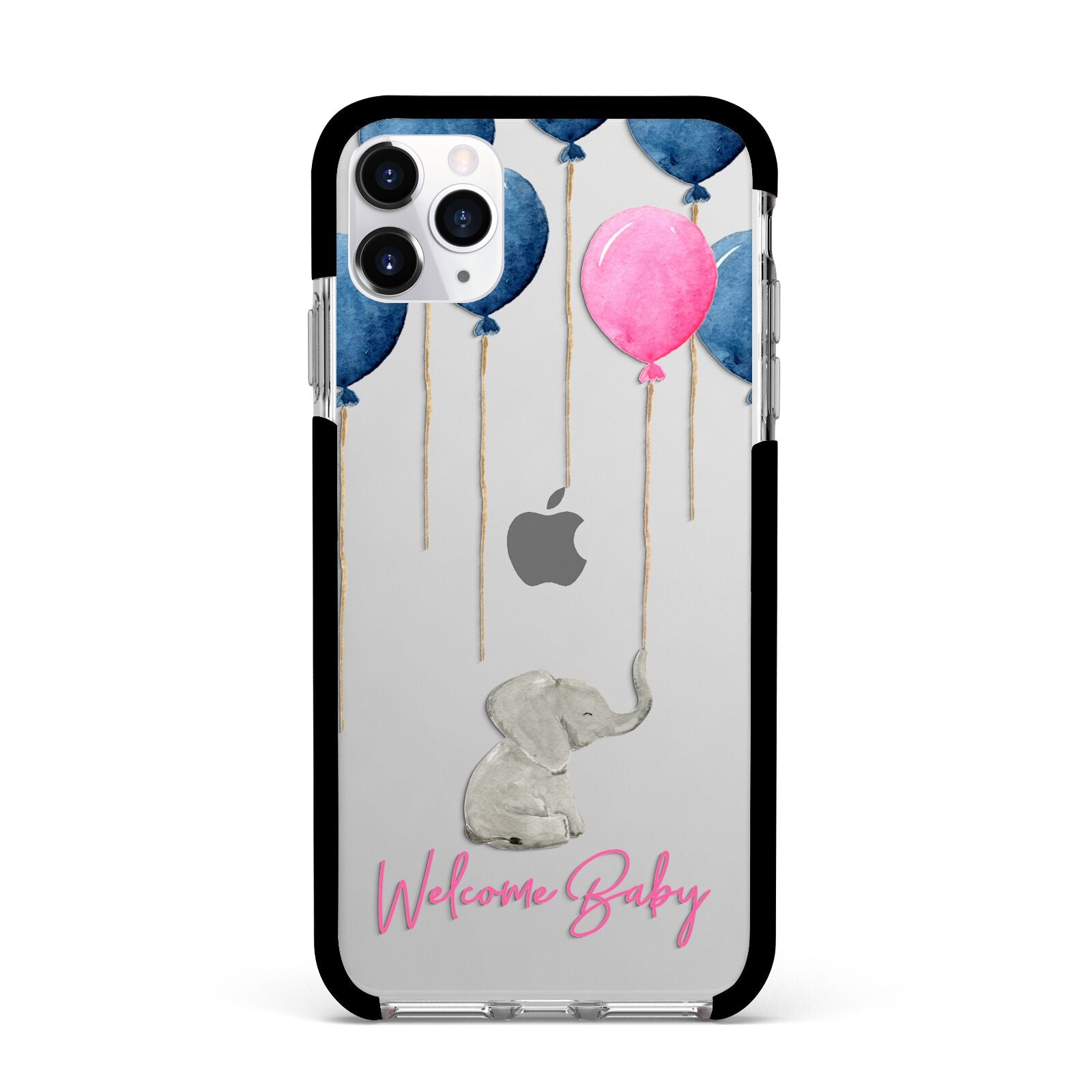 Elephant with Balloons Baby Girl Reveal Apple iPhone 11 Pro Max in Silver with Black Impact Case