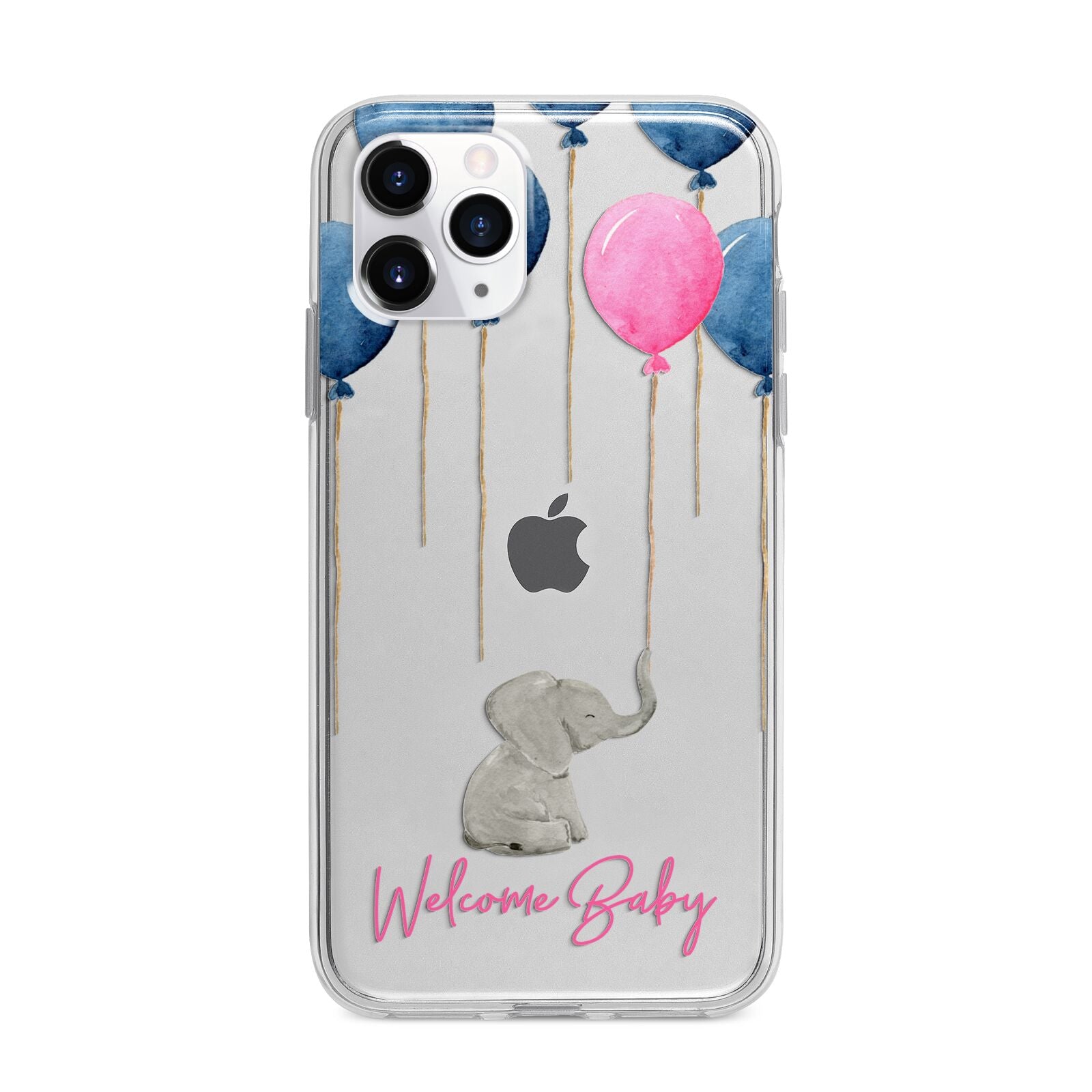 Elephant with Balloons Baby Girl Reveal Apple iPhone 11 Pro Max in Silver with Bumper Case