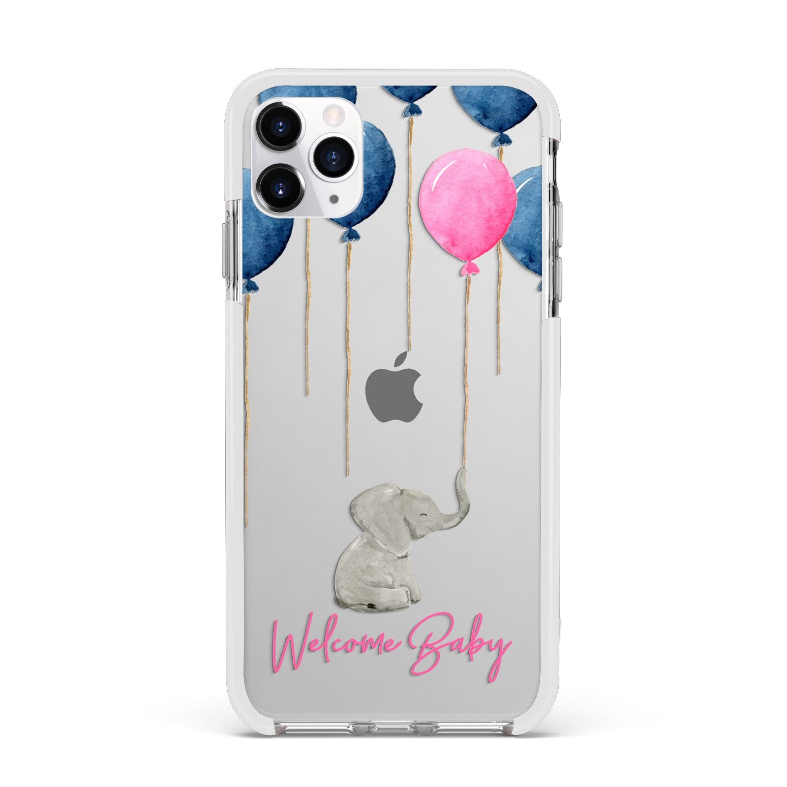 Elephant with Balloons Baby Girl Reveal Apple iPhone 11 Pro Max in Silver with White Impact Case