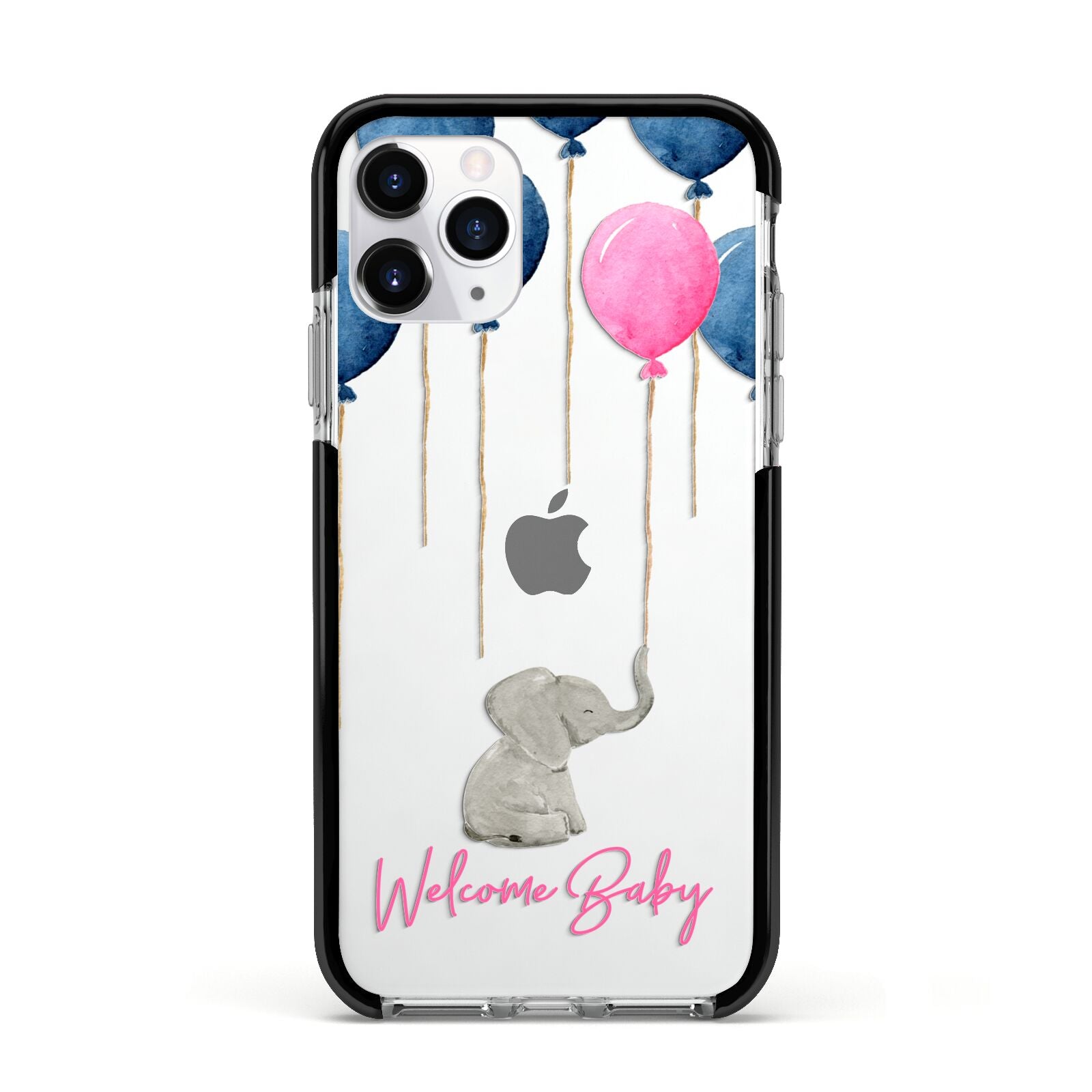 Elephant with Balloons Baby Girl Reveal Apple iPhone 11 Pro in Silver with Black Impact Case