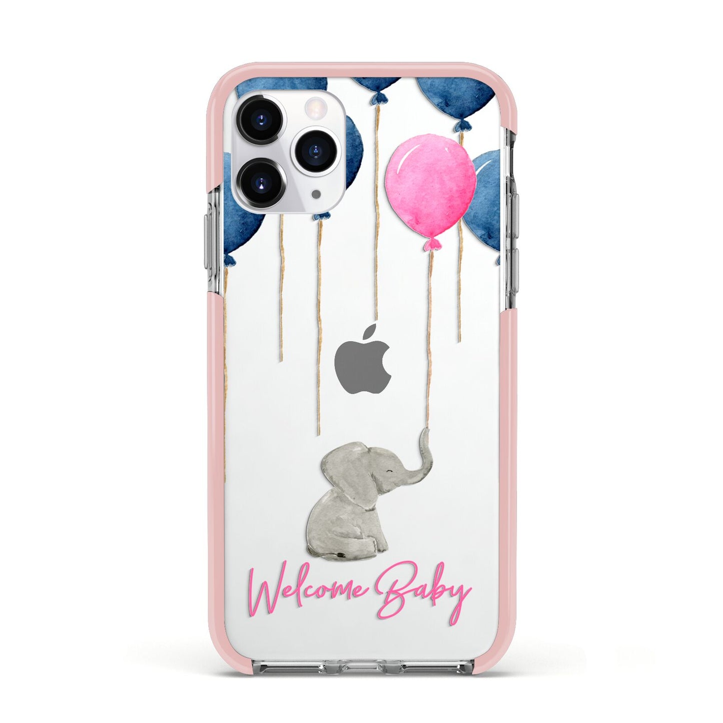 Elephant with Balloons Baby Girl Reveal Apple iPhone 11 Pro in Silver with Pink Impact Case