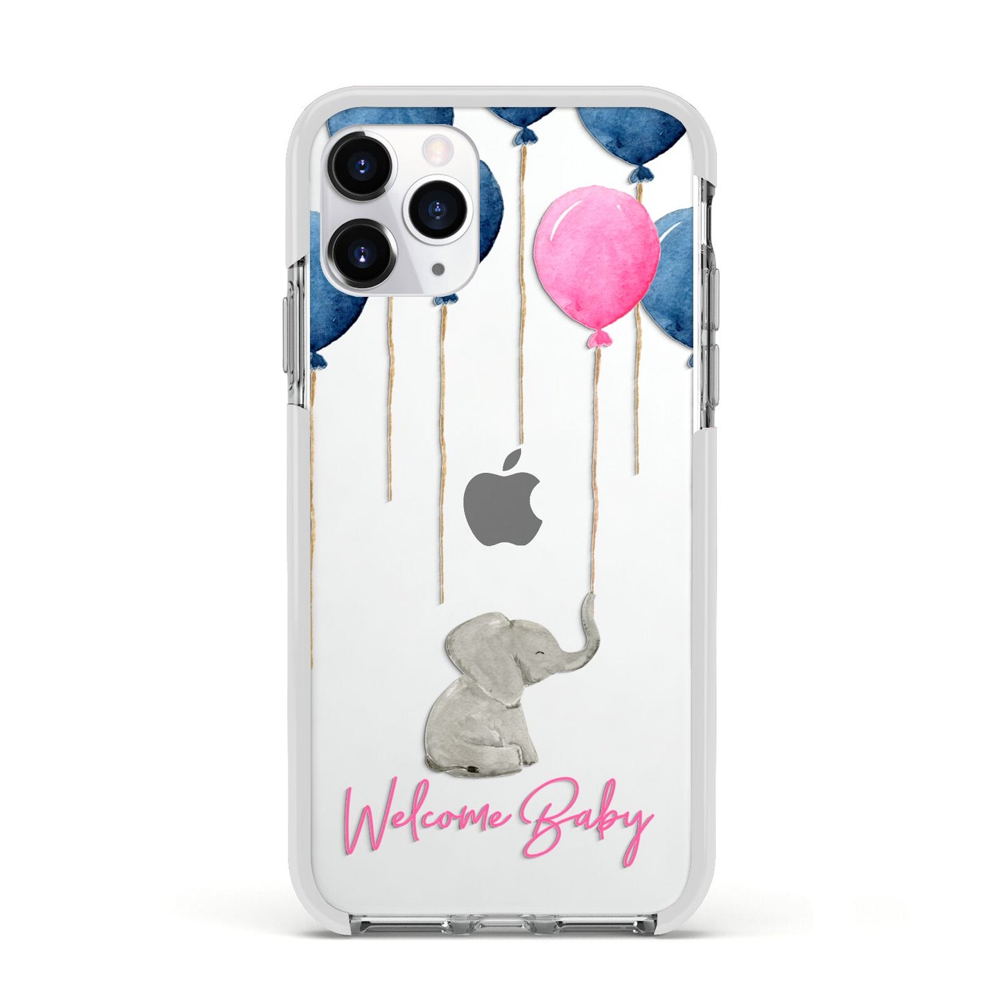 Elephant with Balloons Baby Girl Reveal Apple iPhone 11 Pro in Silver with White Impact Case