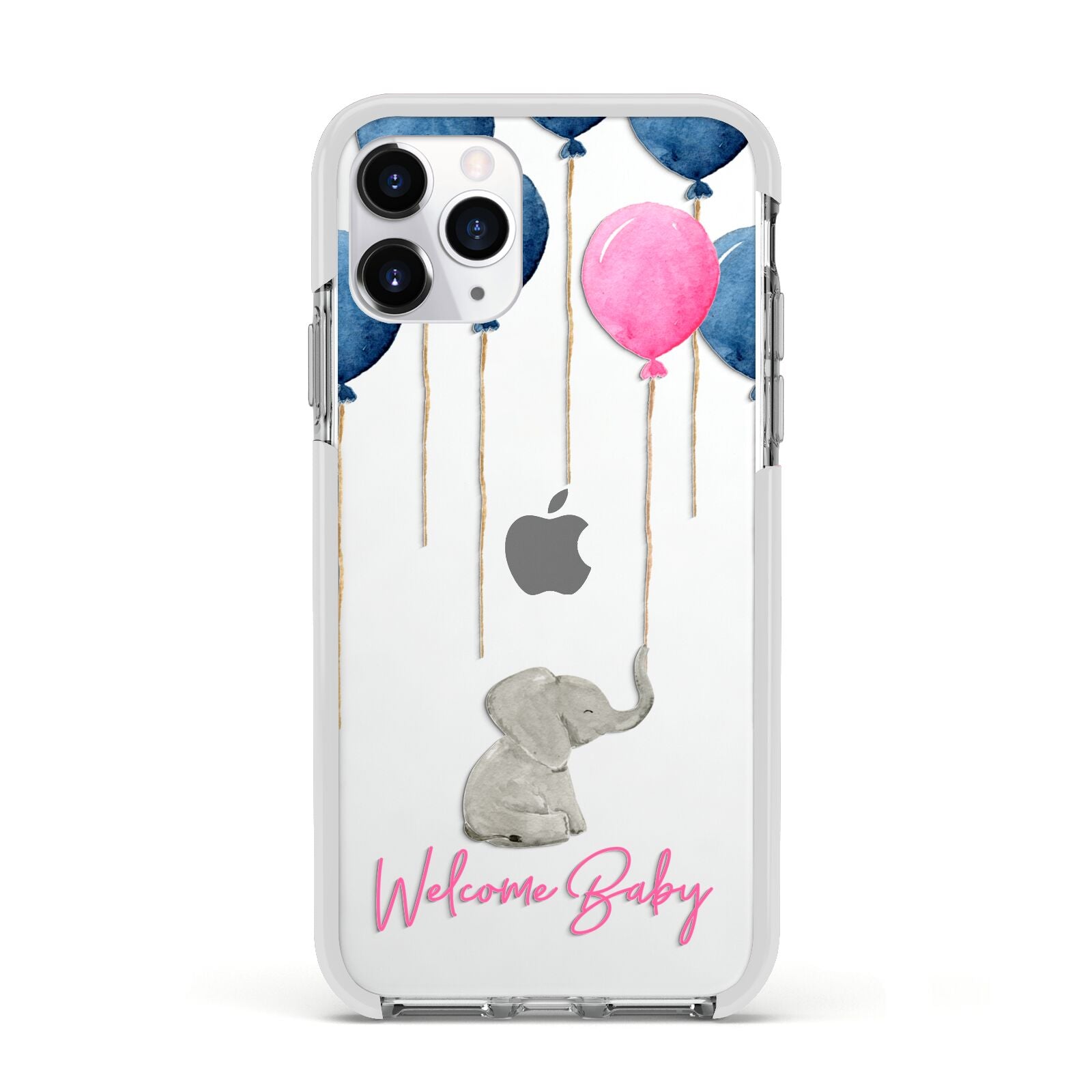 Elephant with Balloons Baby Girl Reveal Apple iPhone 11 Pro in Silver with White Impact Case