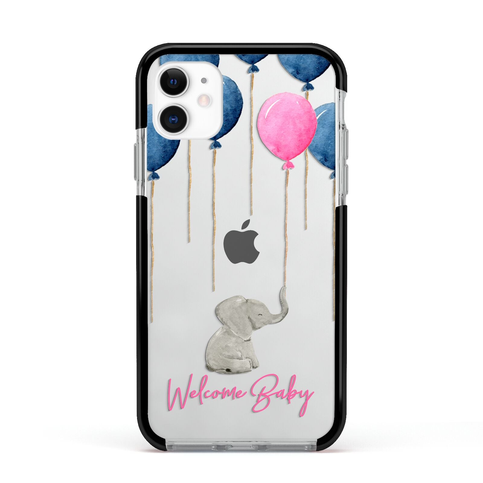 Elephant with Balloons Baby Girl Reveal Apple iPhone 11 in White with Black Impact Case