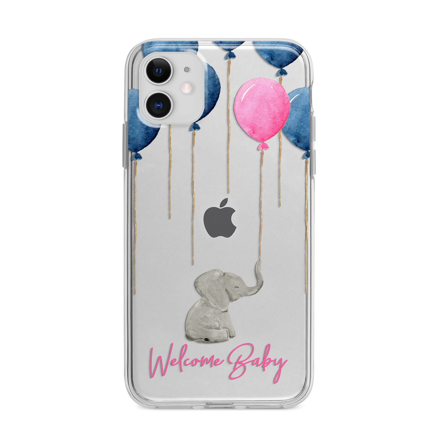 Elephant with Balloons Baby Girl Reveal Apple iPhone 11 in White with Bumper Case