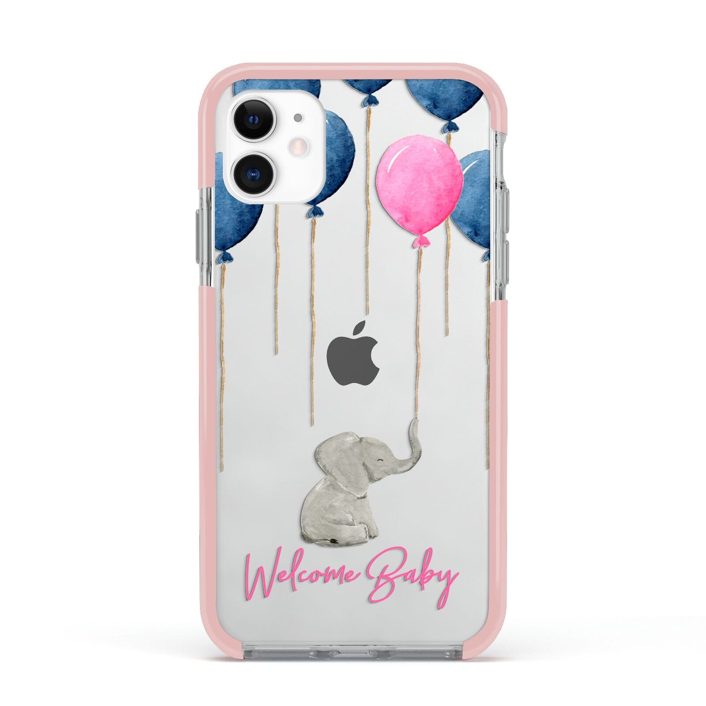 Elephant with Balloons Baby Girl Reveal Apple iPhone 11 in White with Pink Impact Case