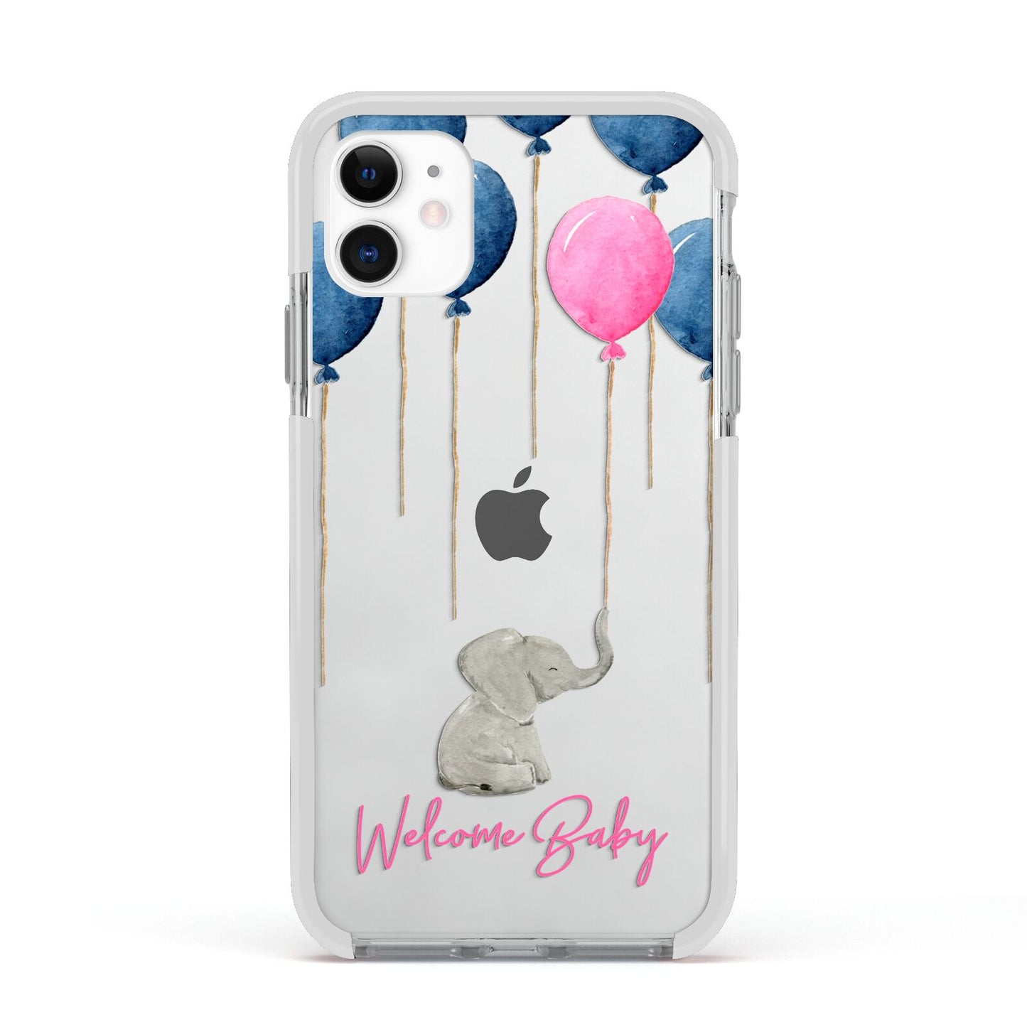 Elephant with Balloons Baby Girl Reveal Apple iPhone 11 in White with White Impact Case