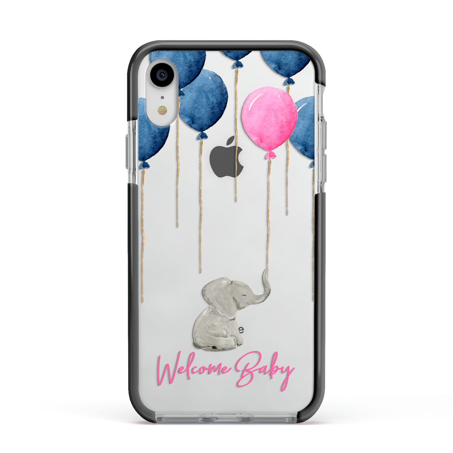 Elephant with Balloons Baby Girl Reveal Apple iPhone XR Impact Case Black Edge on Silver Phone