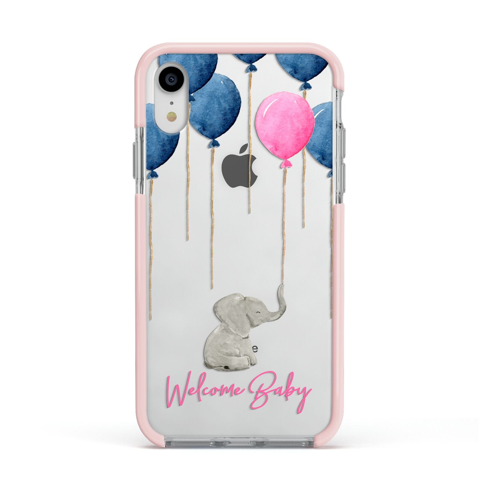 Elephant with Balloons Baby Girl Reveal Apple iPhone XR Impact Case Pink Edge on Silver Phone