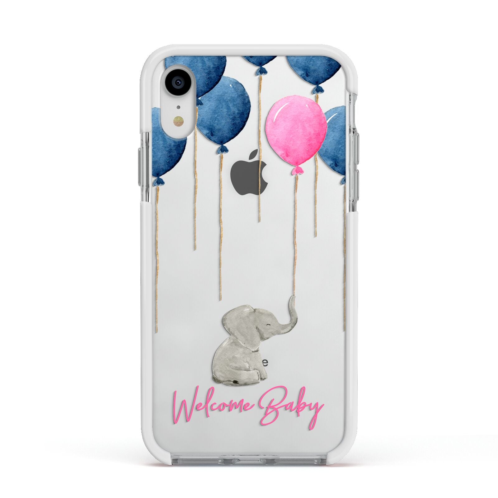 Elephant with Balloons Baby Girl Reveal Apple iPhone XR Impact Case White Edge on Silver Phone