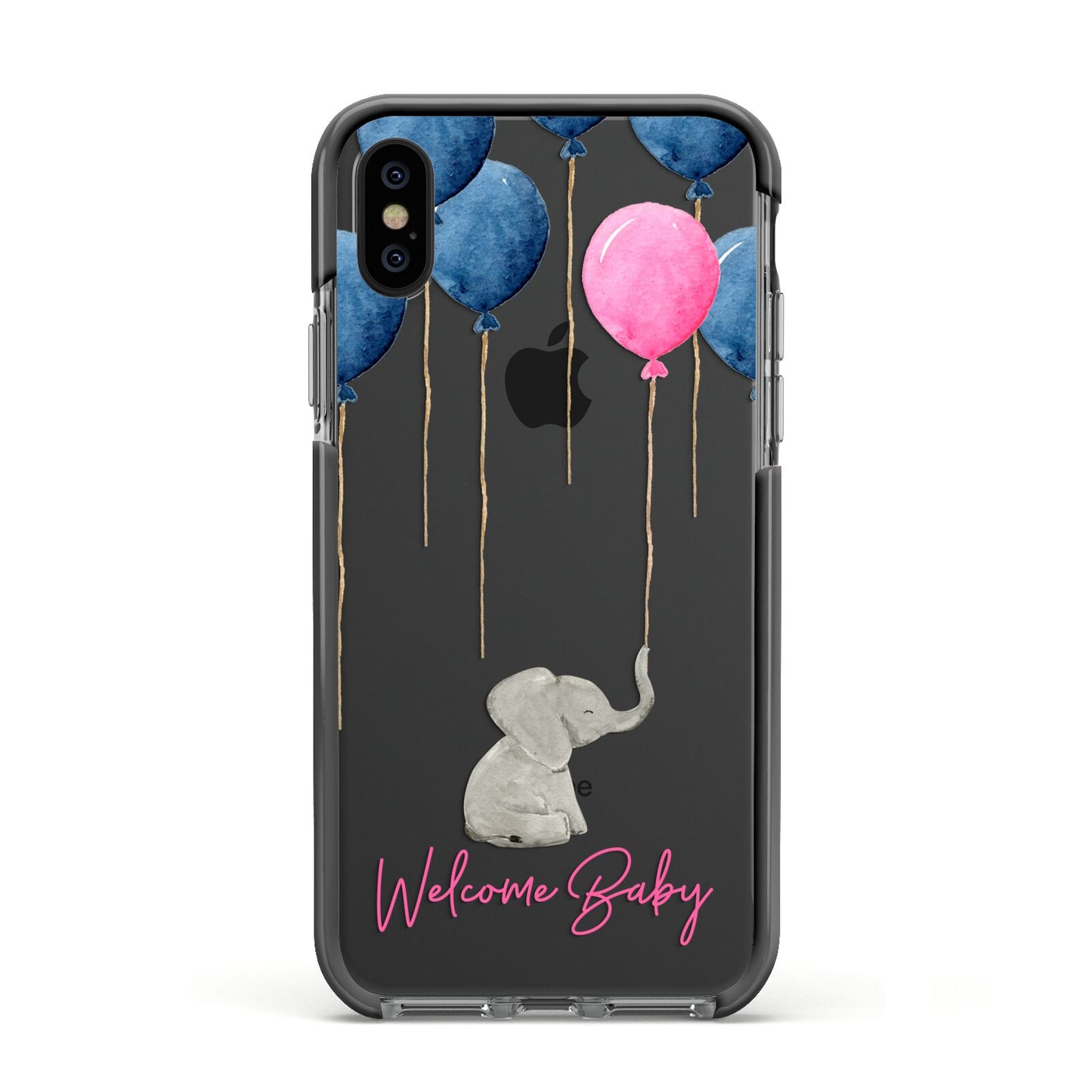 Elephant with Balloons Baby Girl Reveal Apple iPhone Xs Impact Case Black Edge on Black Phone