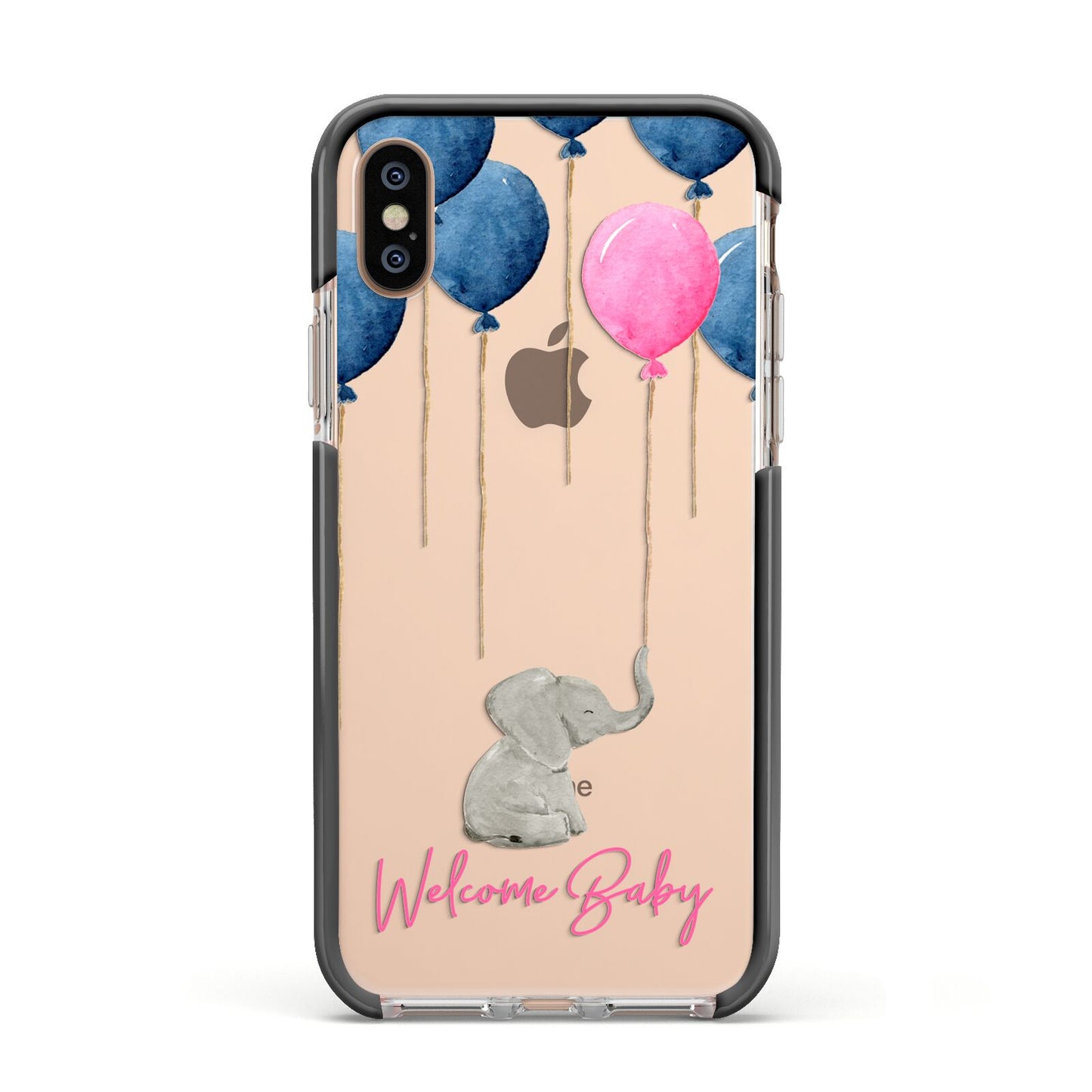 Elephant with Balloons Baby Girl Reveal Apple iPhone Xs Impact Case Black Edge on Gold Phone