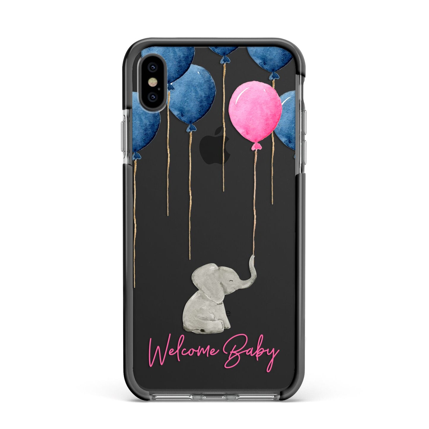 Elephant with Balloons Baby Girl Reveal Apple iPhone Xs Max Impact Case Black Edge on Black Phone