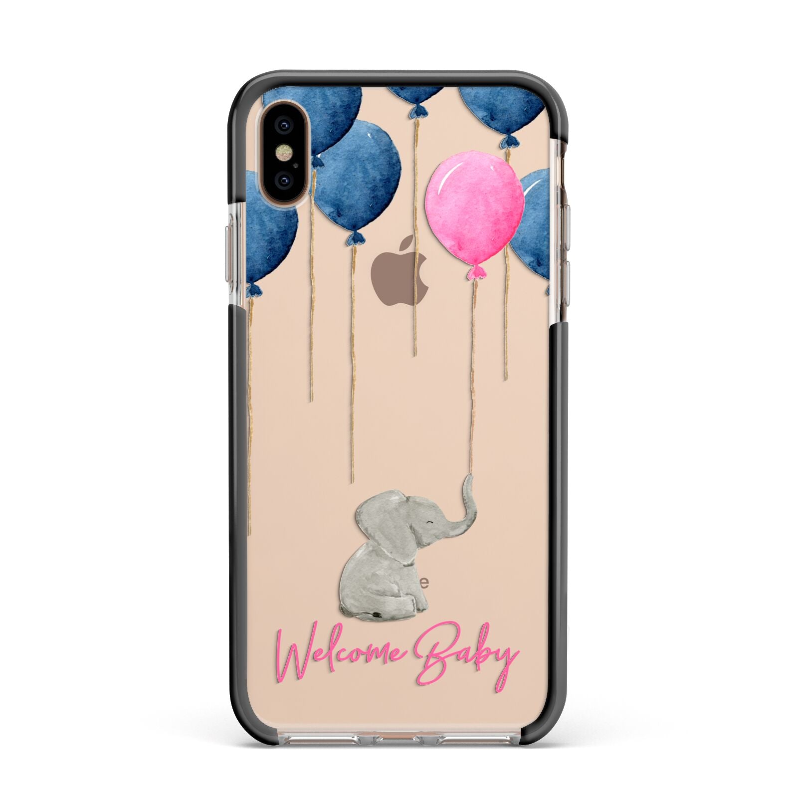 Elephant with Balloons Baby Girl Reveal Apple iPhone Xs Max Impact Case Black Edge on Gold Phone