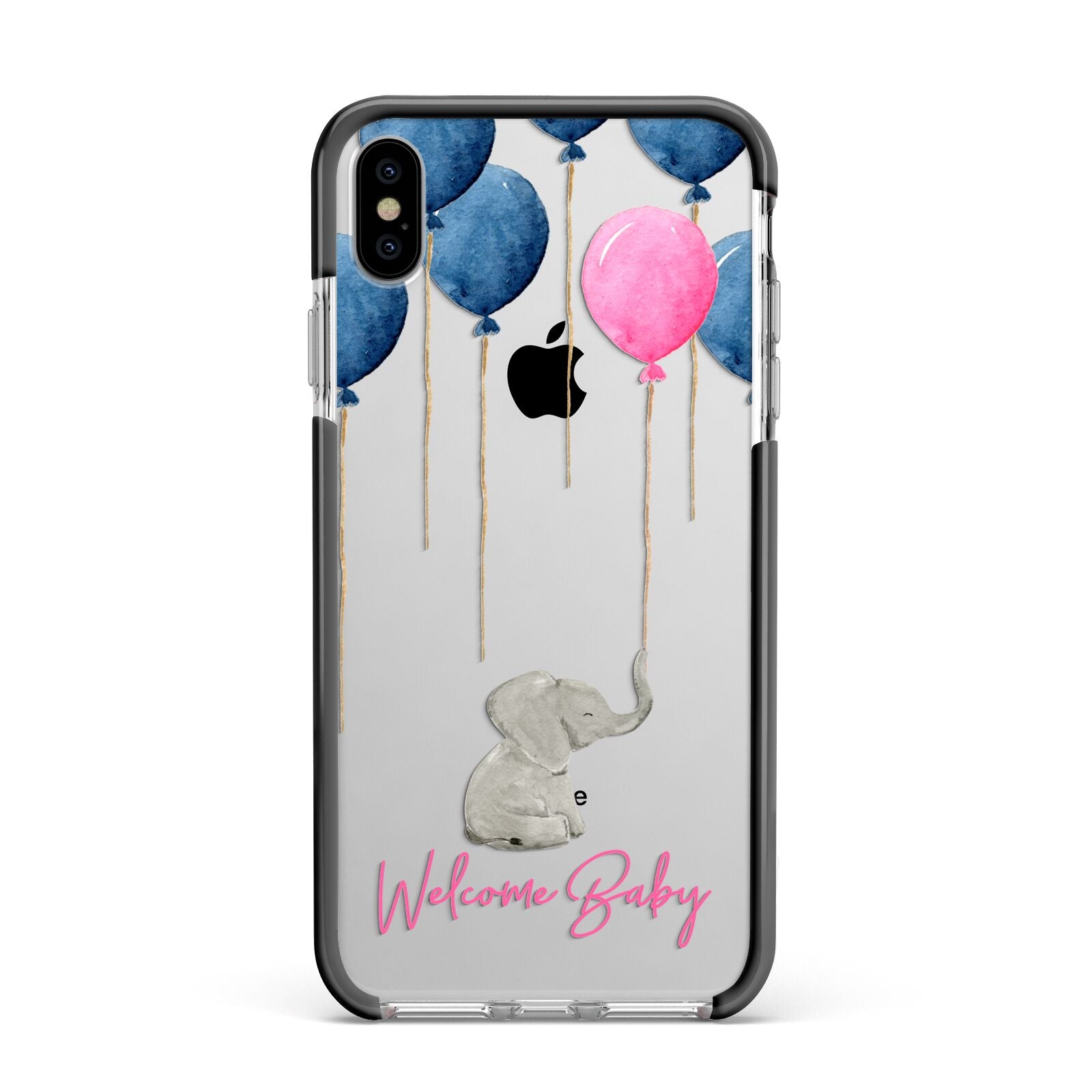 Elephant with Balloons Baby Girl Reveal Apple iPhone Xs Max Impact Case Black Edge on Silver Phone