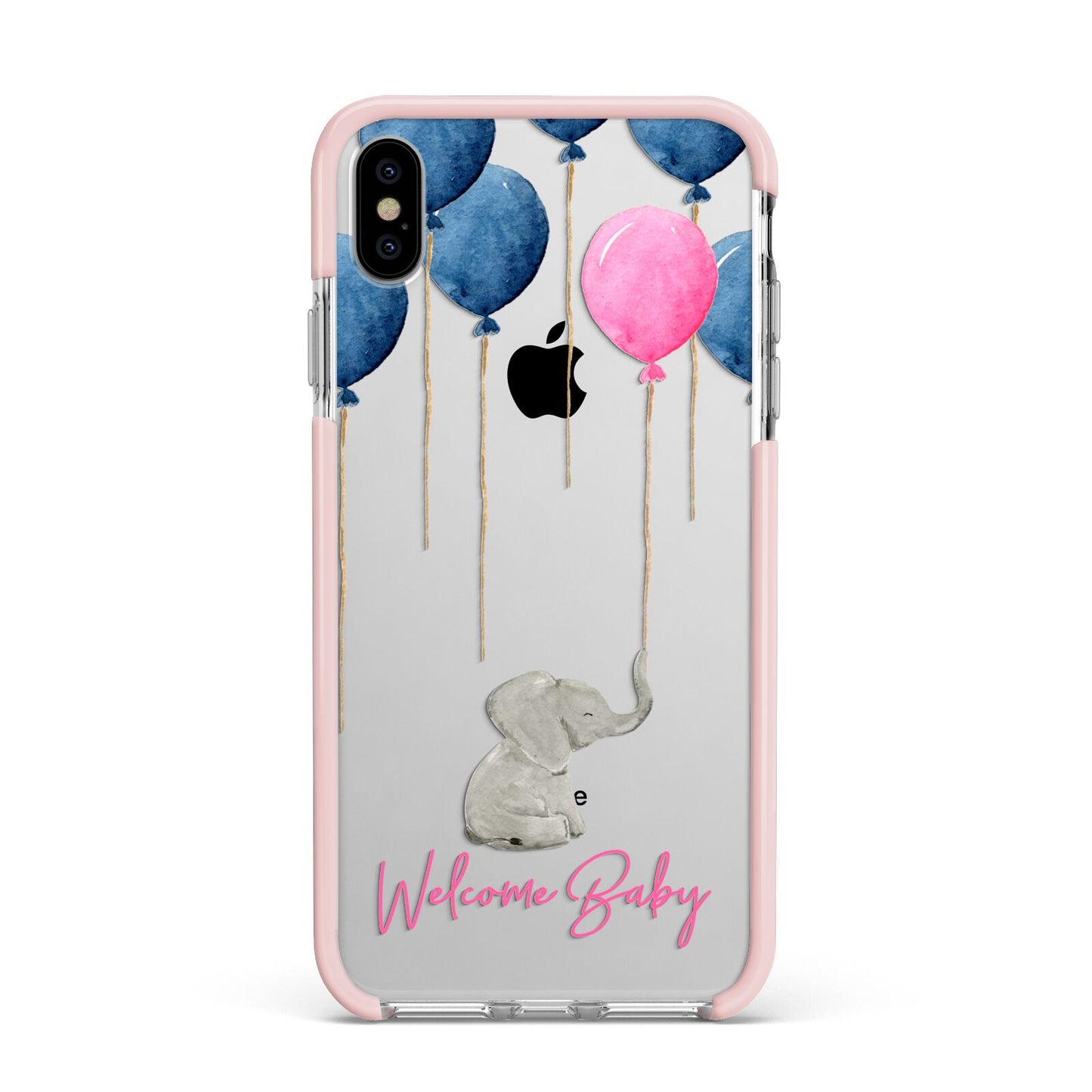 Elephant with Balloons Baby Girl Reveal Apple iPhone Xs Max Impact Case Pink Edge on Silver Phone