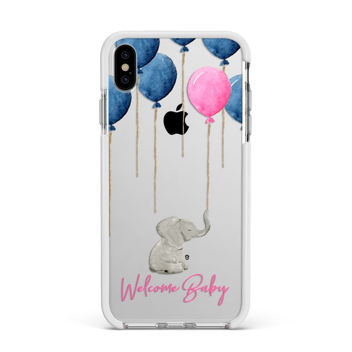 Elephant with Balloons Baby Girl Reveal Apple iPhone Xs Max Impact Case White Edge on Silver Phone