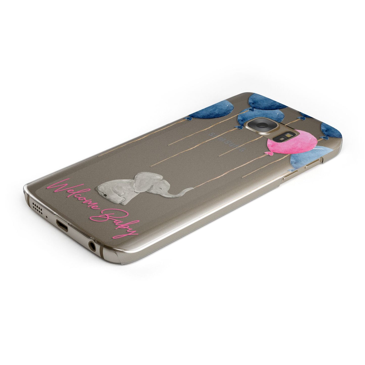 Elephant with Balloons Baby Girl Reveal Protective Samsung Galaxy Case Angled Image