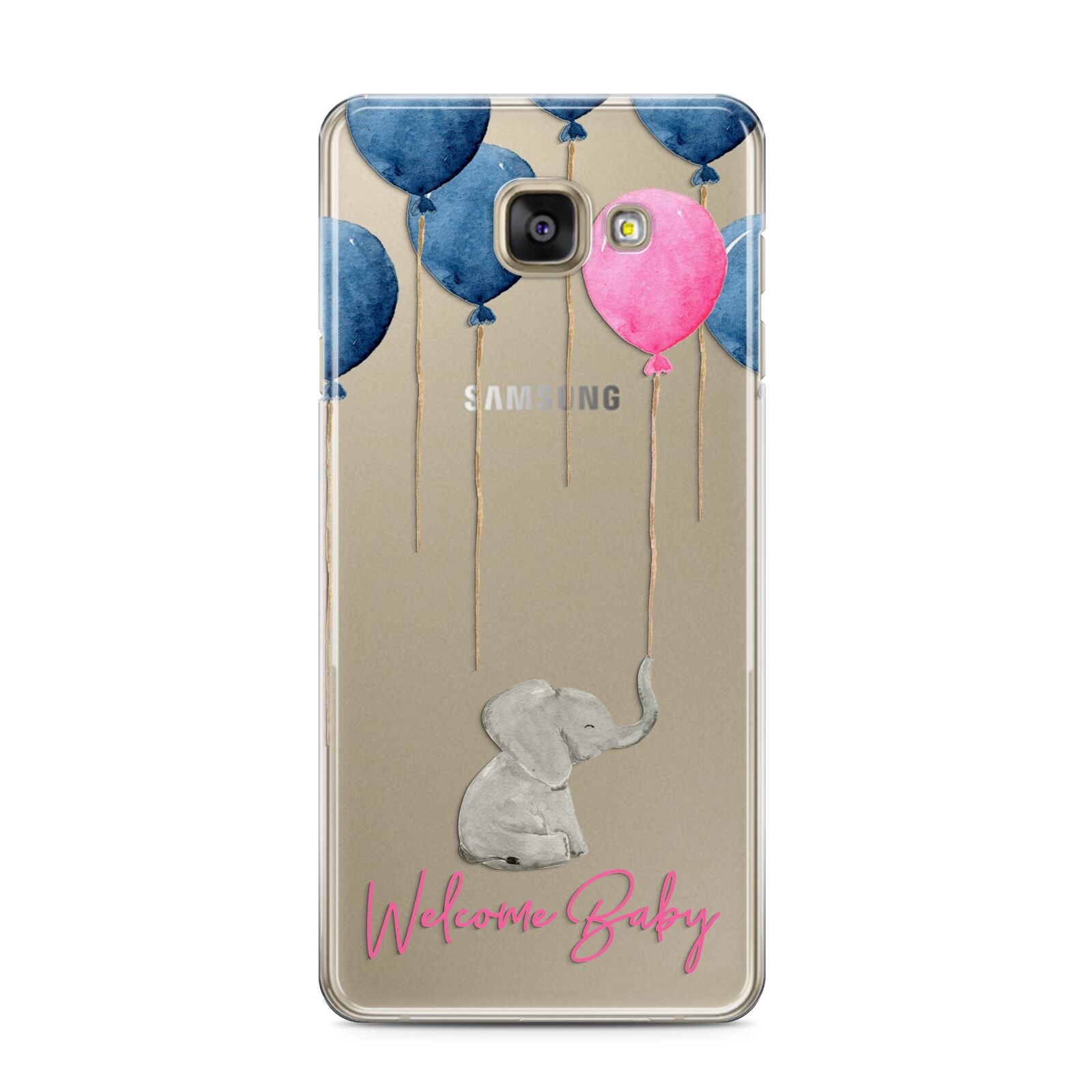 Elephant with Balloons Baby Girl Reveal Samsung Galaxy A3 2016 Case on gold phone