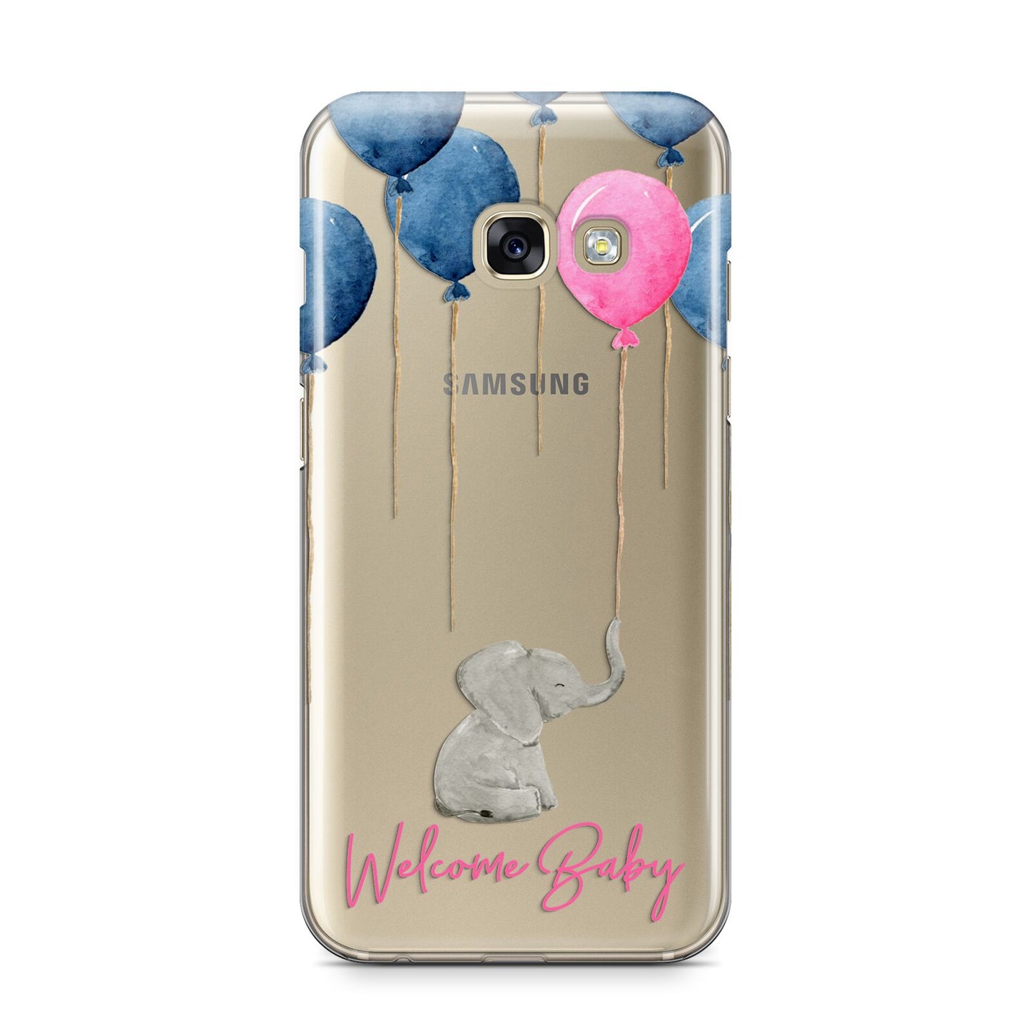 Elephant with Balloons Baby Girl Reveal Samsung Galaxy A3 2017 Case on gold phone