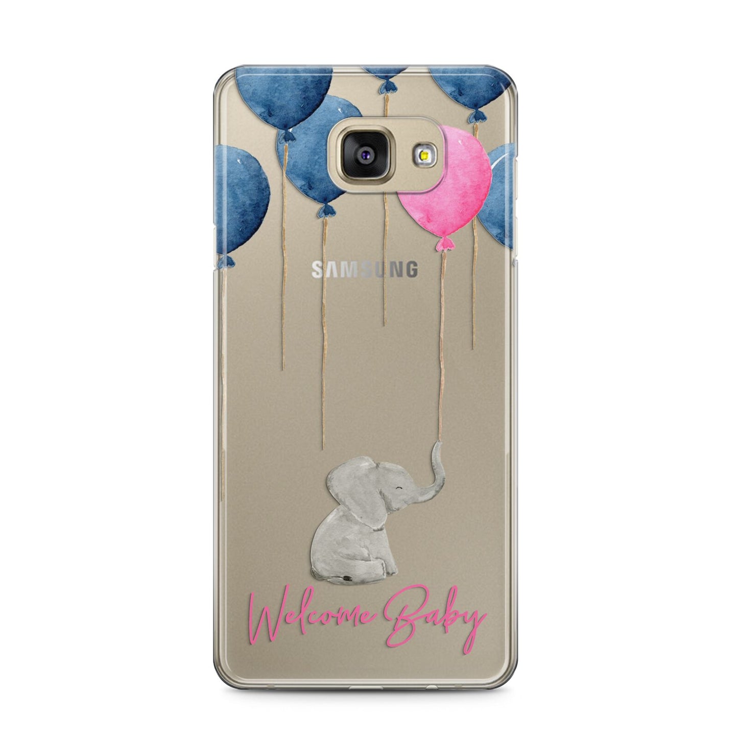 Elephant with Balloons Baby Girl Reveal Samsung Galaxy A5 2016 Case on gold phone