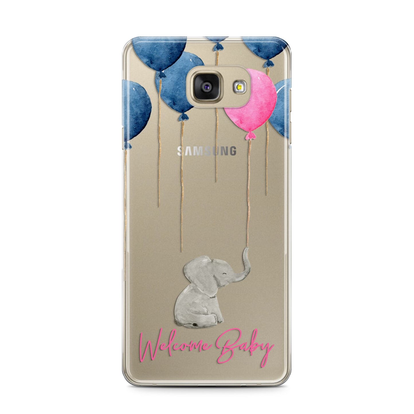 Elephant with Balloons Baby Girl Reveal Samsung Galaxy A7 2016 Case on gold phone