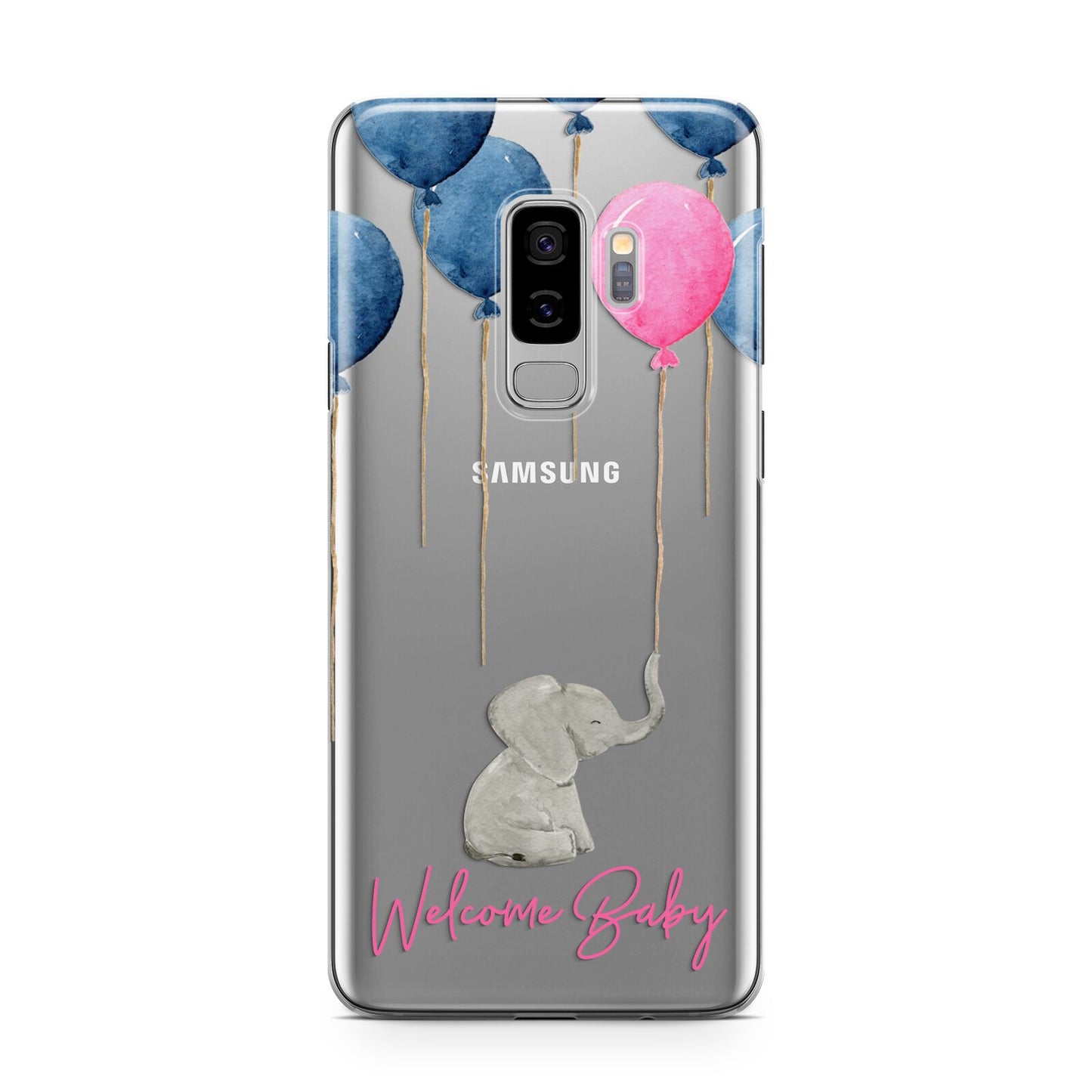 Elephant with Balloons Baby Girl Reveal Samsung Galaxy S9 Plus Case on Silver phone