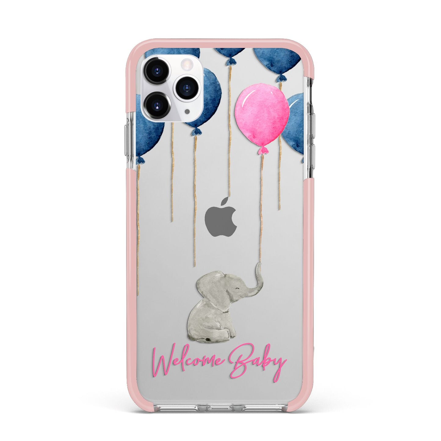 Elephant with Balloons Baby Girl Reveal iPhone 11 Pro Max Impact Pink Edge Case