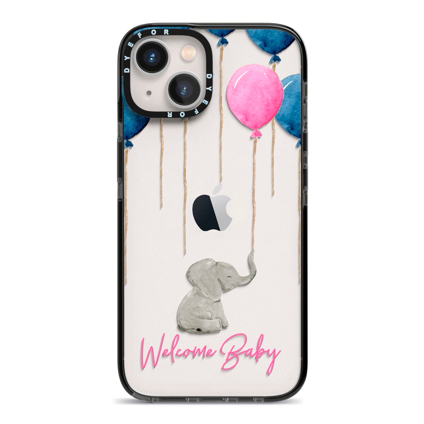 Elephant with Balloons Baby Girl Reveal iPhone 13 Black Impact Case on Silver phone