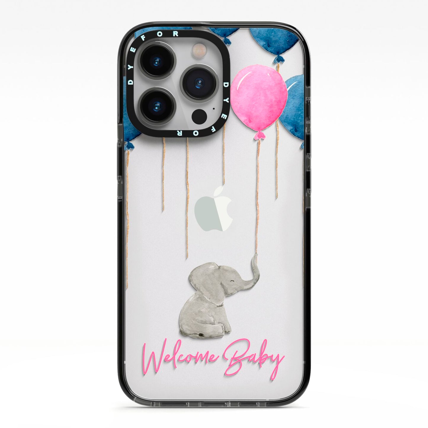 Elephant with Balloons Baby Girl Reveal iPhone 13 Pro Black Impact Case on Silver phone