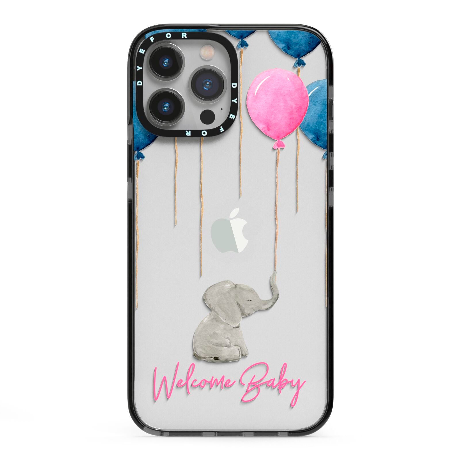 Elephant with Balloons Baby Girl Reveal iPhone 13 Pro Max Black Impact Case on Silver phone