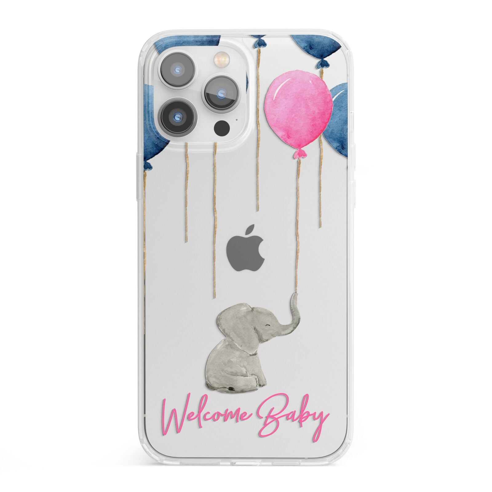 Elephant with Balloons Baby Girl Reveal iPhone 13 Pro Max Clear Bumper Case