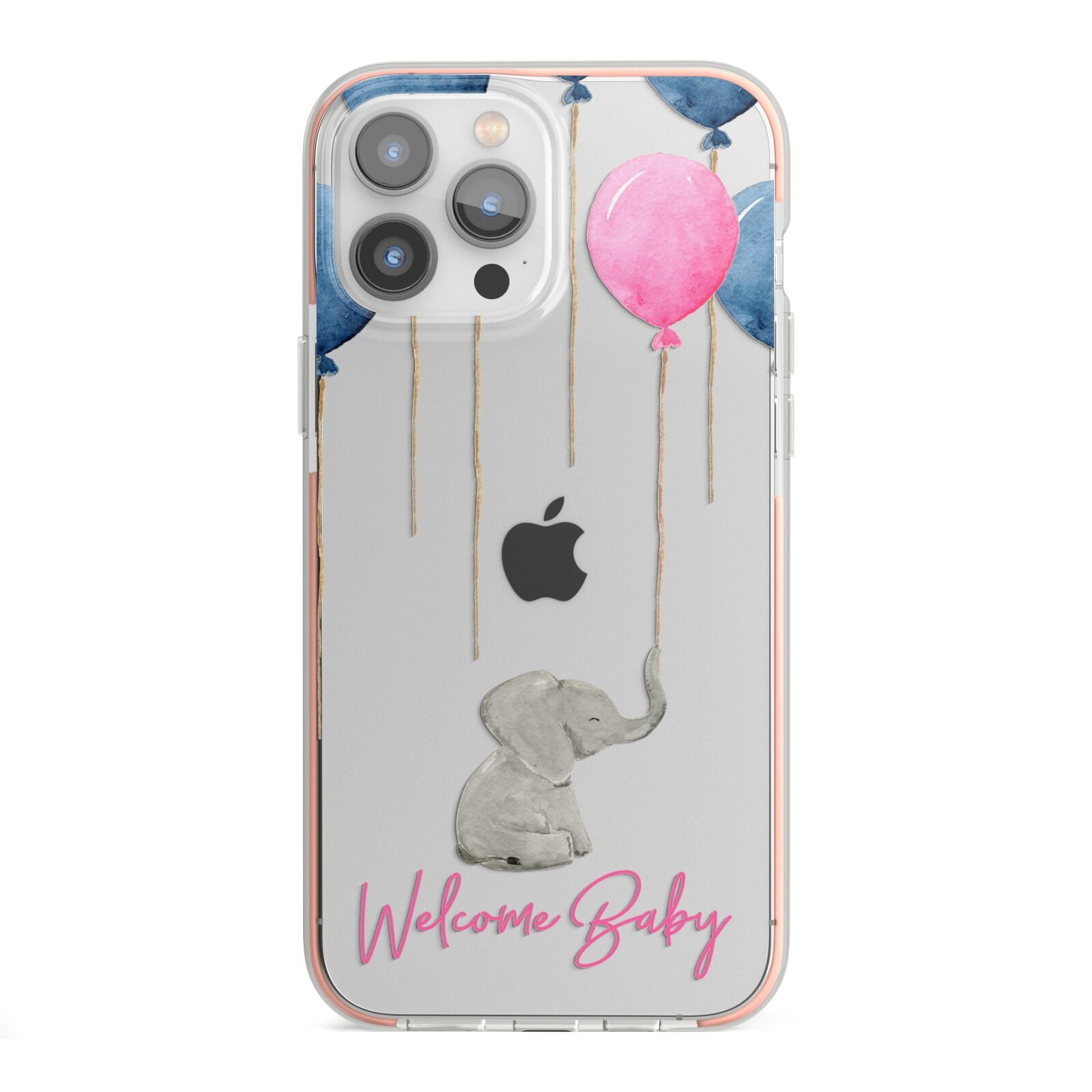 Elephant with Balloons Baby Girl Reveal iPhone 13 Pro Max TPU Impact Case with Pink Edges