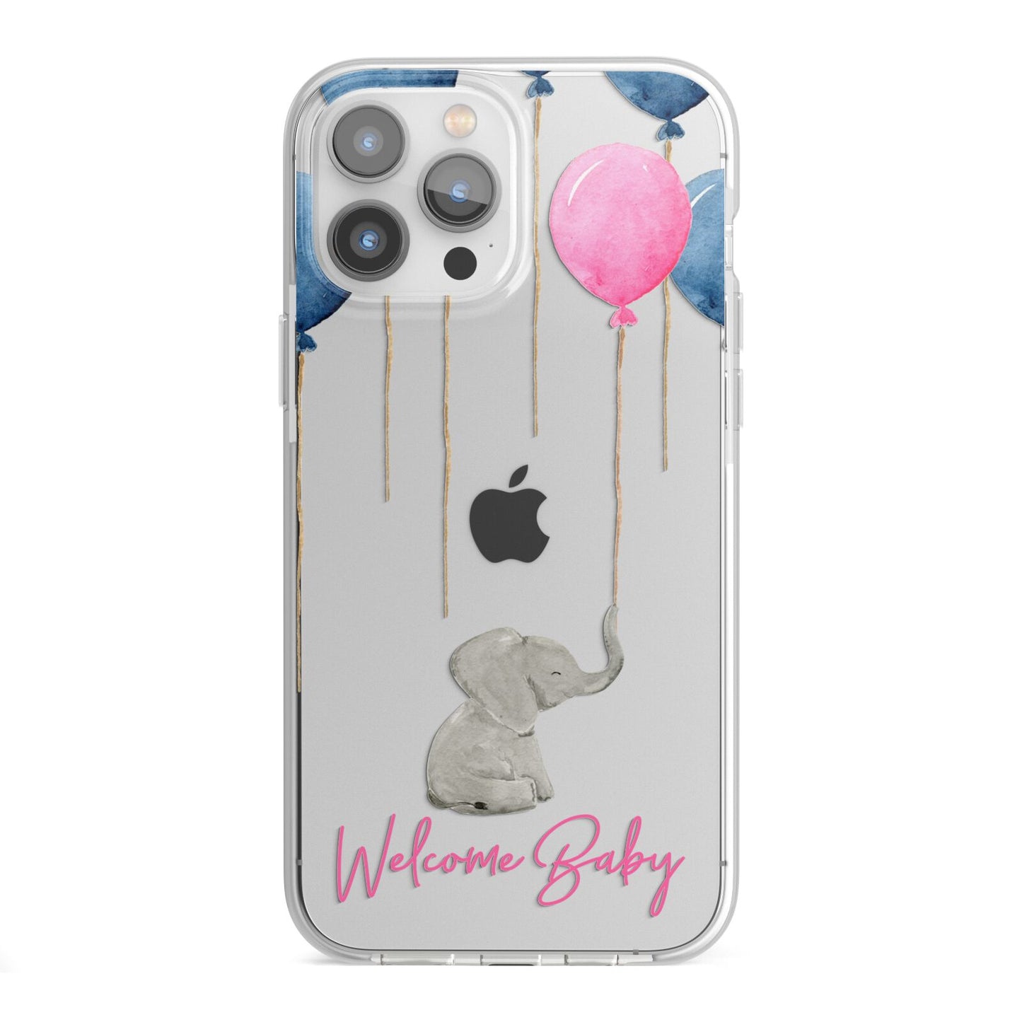 Elephant with Balloons Baby Girl Reveal iPhone 13 Pro Max TPU Impact Case with White Edges