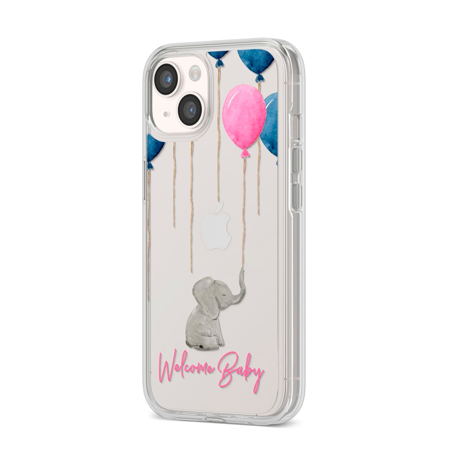 Elephant with Balloons Baby Girl Reveal iPhone 14 Clear Tough Case Starlight Angled Image