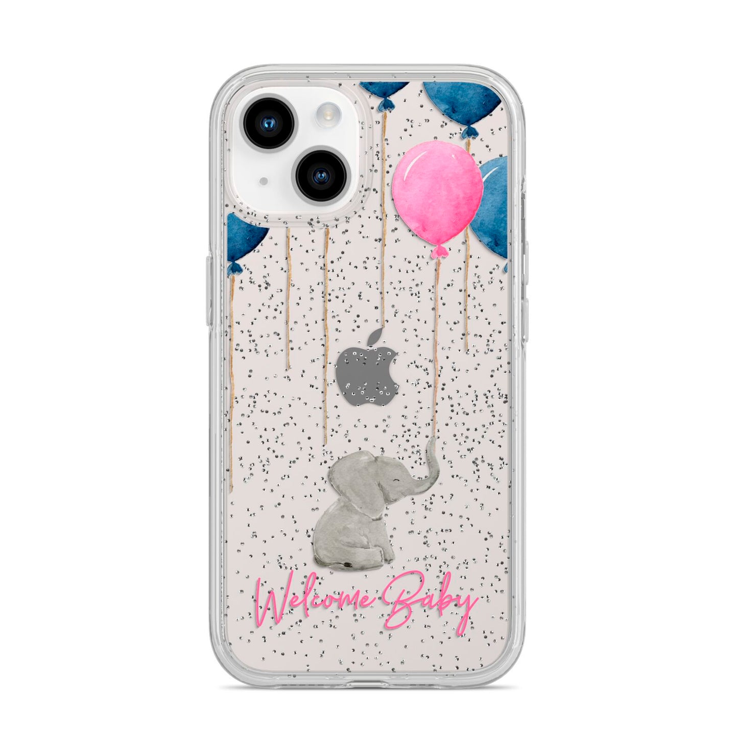 Elephant with Balloons Baby Girl Reveal iPhone 14 Glitter Tough Case Starlight