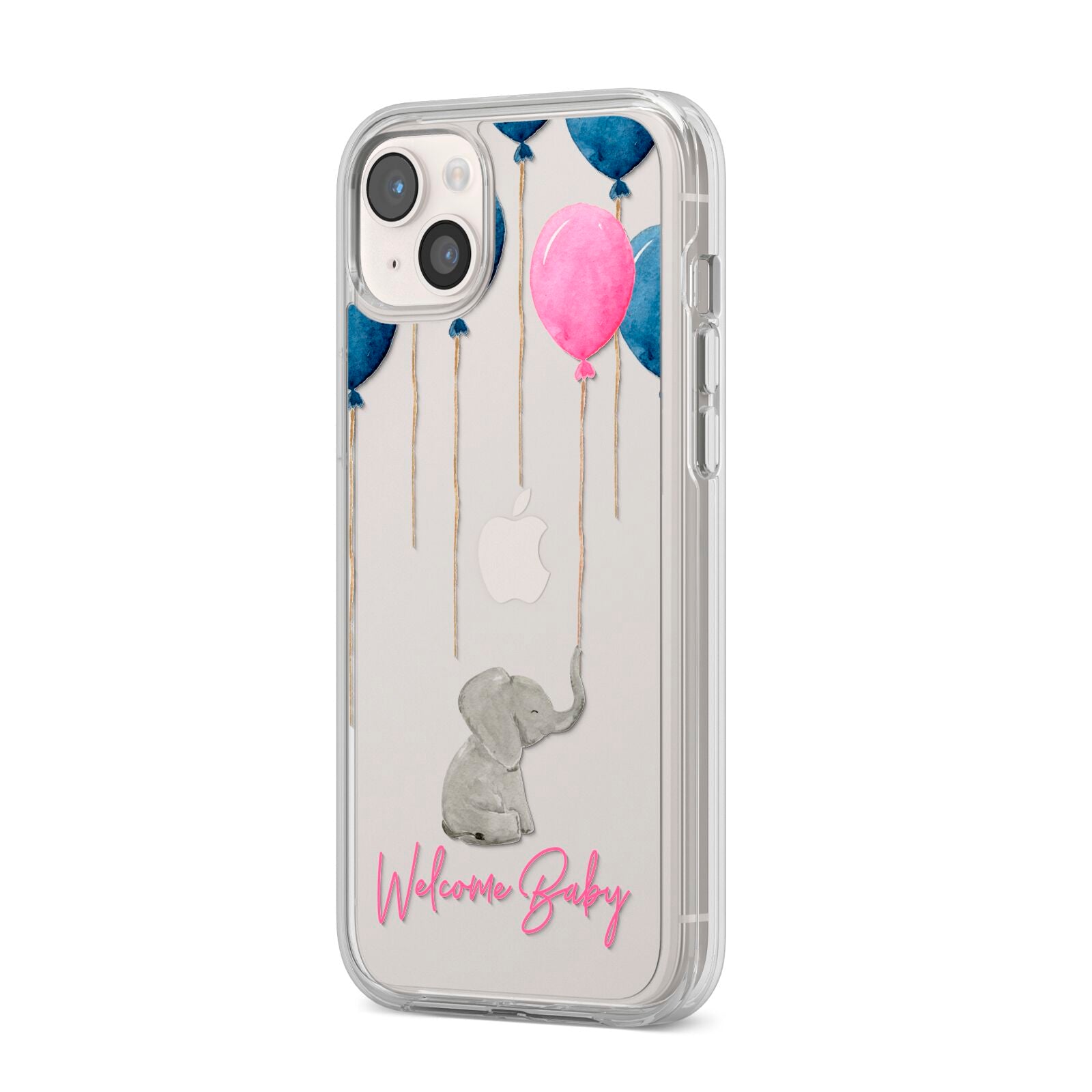 Elephant with Balloons Baby Girl Reveal iPhone 14 Plus Clear Tough Case Starlight Angled Image