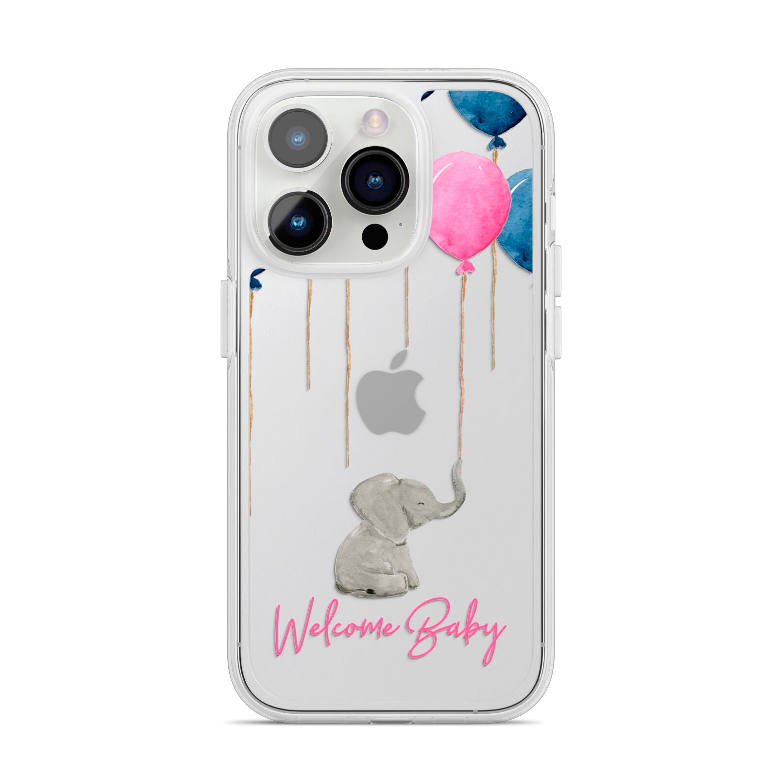 Elephant with Balloons Baby Girl Reveal iPhone 14 Pro Clear Tough Case Silver