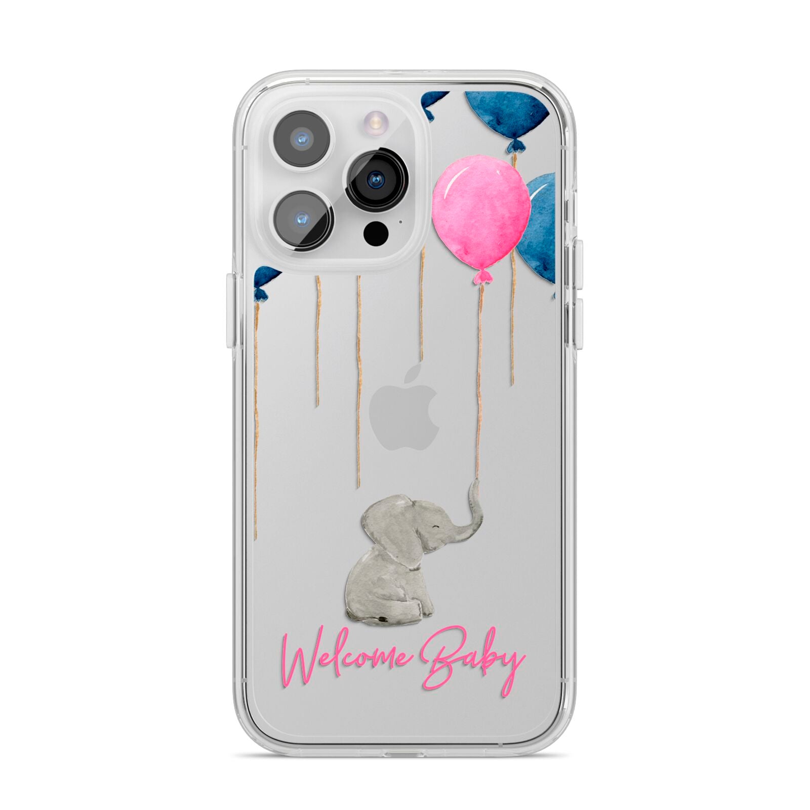 Elephant with Balloons Baby Girl Reveal iPhone 14 Pro Max Clear Tough Case Silver