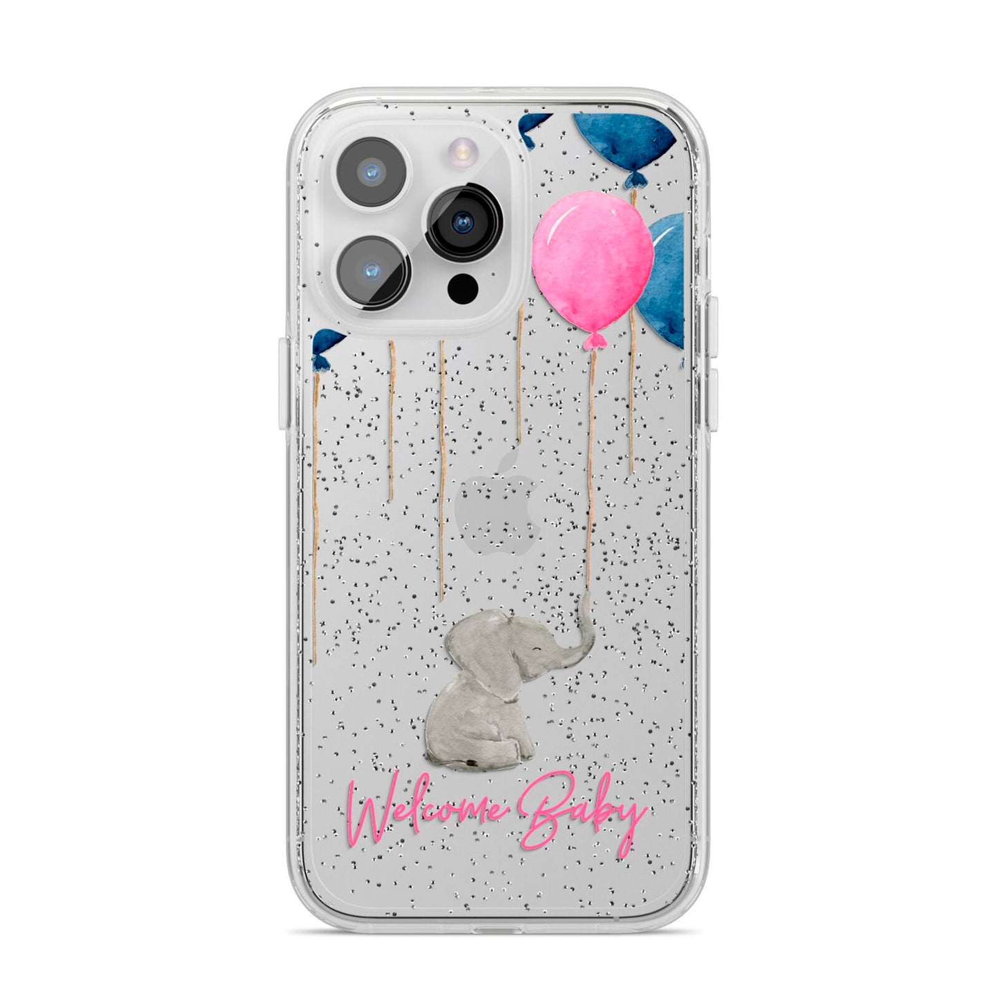 Elephant with Balloons Baby Girl Reveal iPhone 14 Pro Max Glitter Tough Case Silver