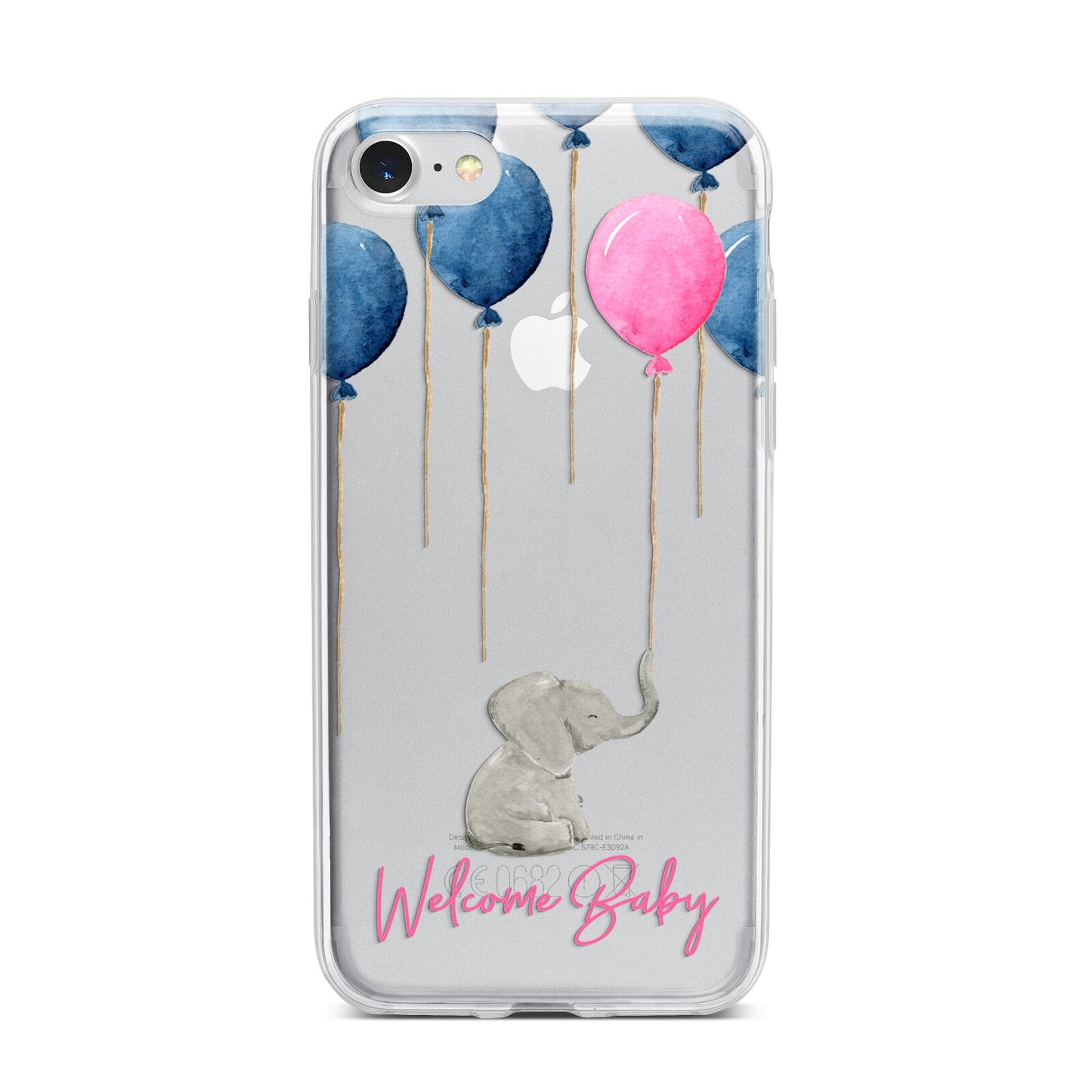 Elephant with Balloons Baby Girl Reveal iPhone 7 Bumper Case on Silver iPhone