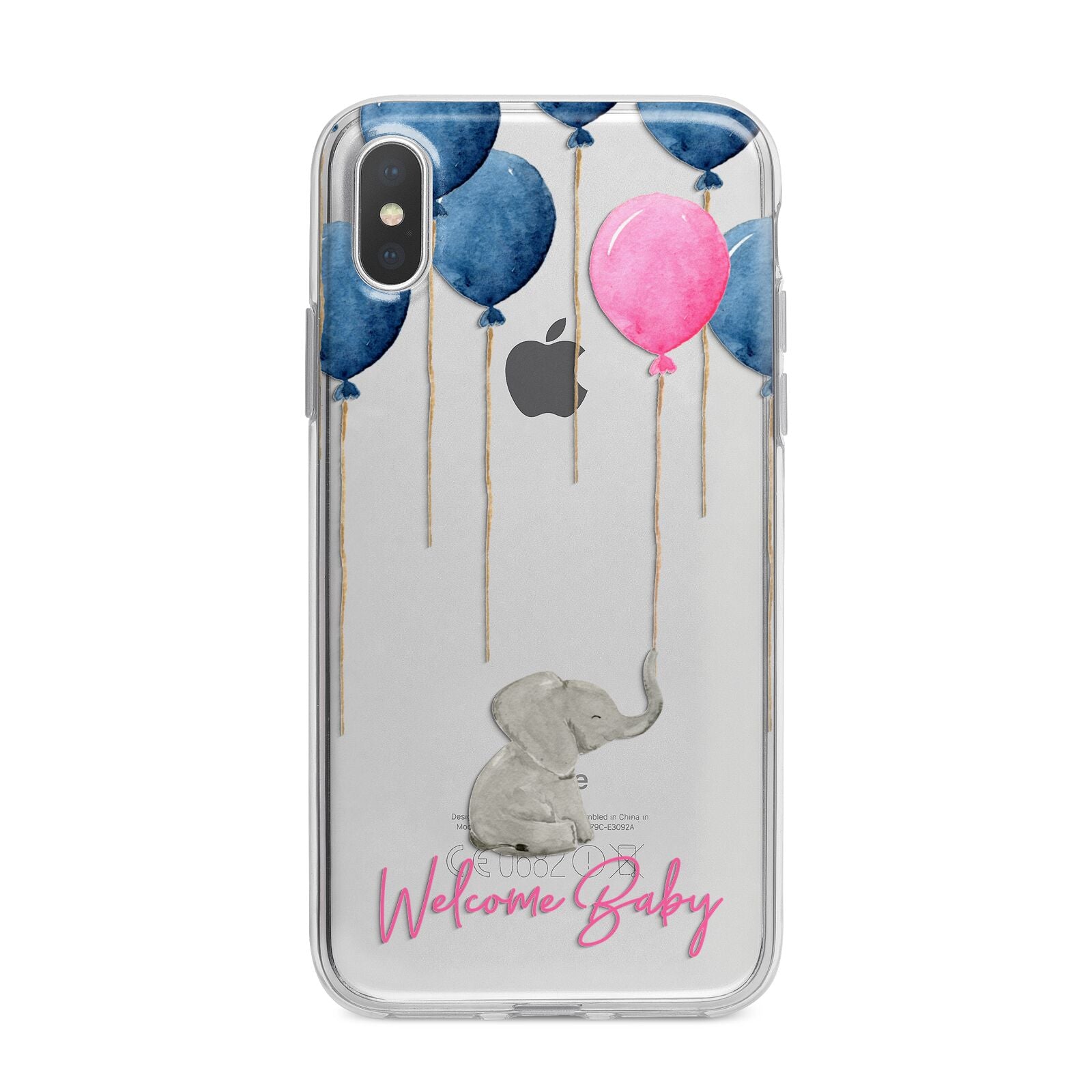 Elephant with Balloons Baby Girl Reveal iPhone X Bumper Case on Silver iPhone Alternative Image 1